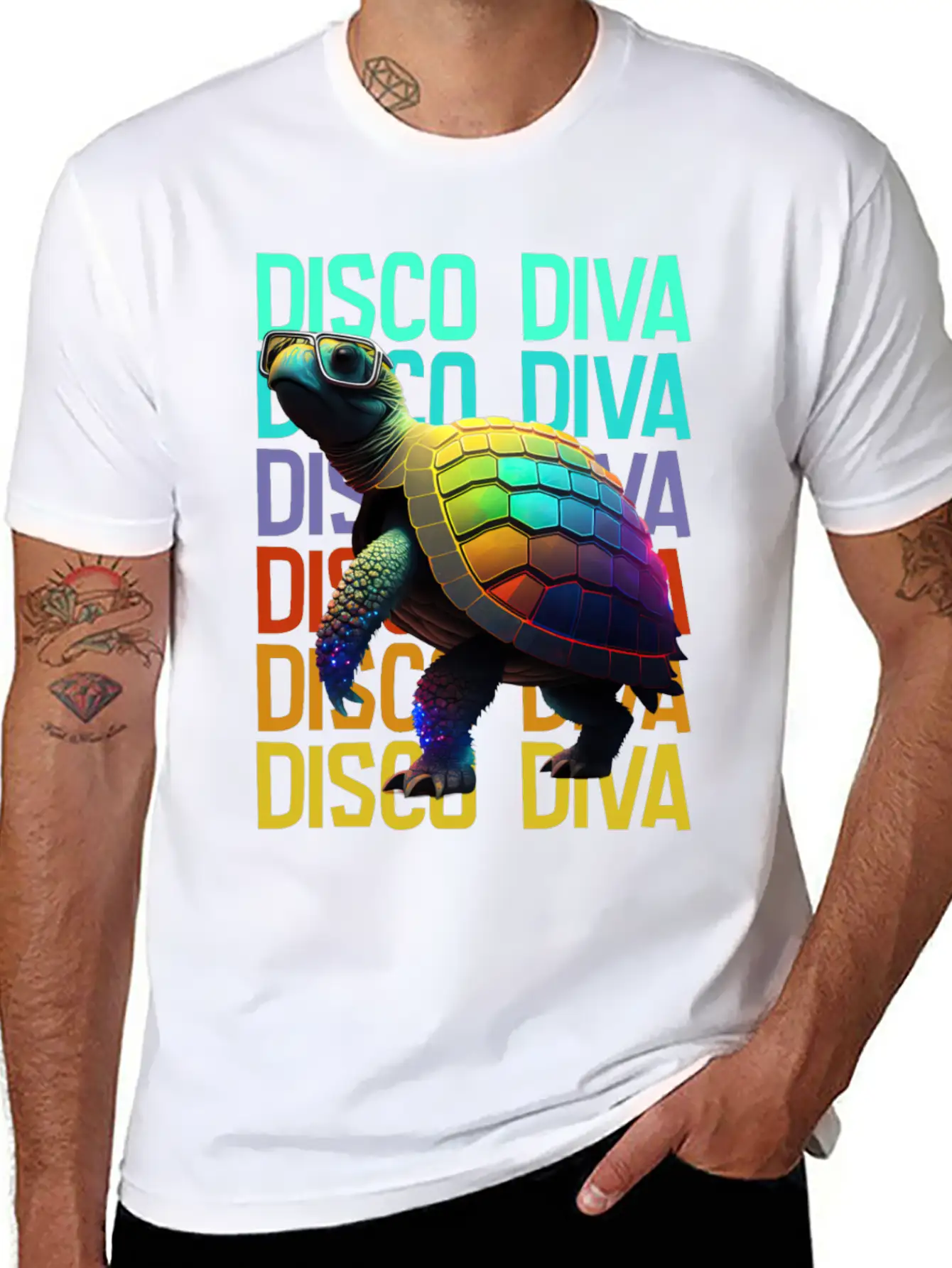 Turtle Disco Diva Unisex Short Sleeve Soft Cotton T-Shirt – Casual Everyday Wear