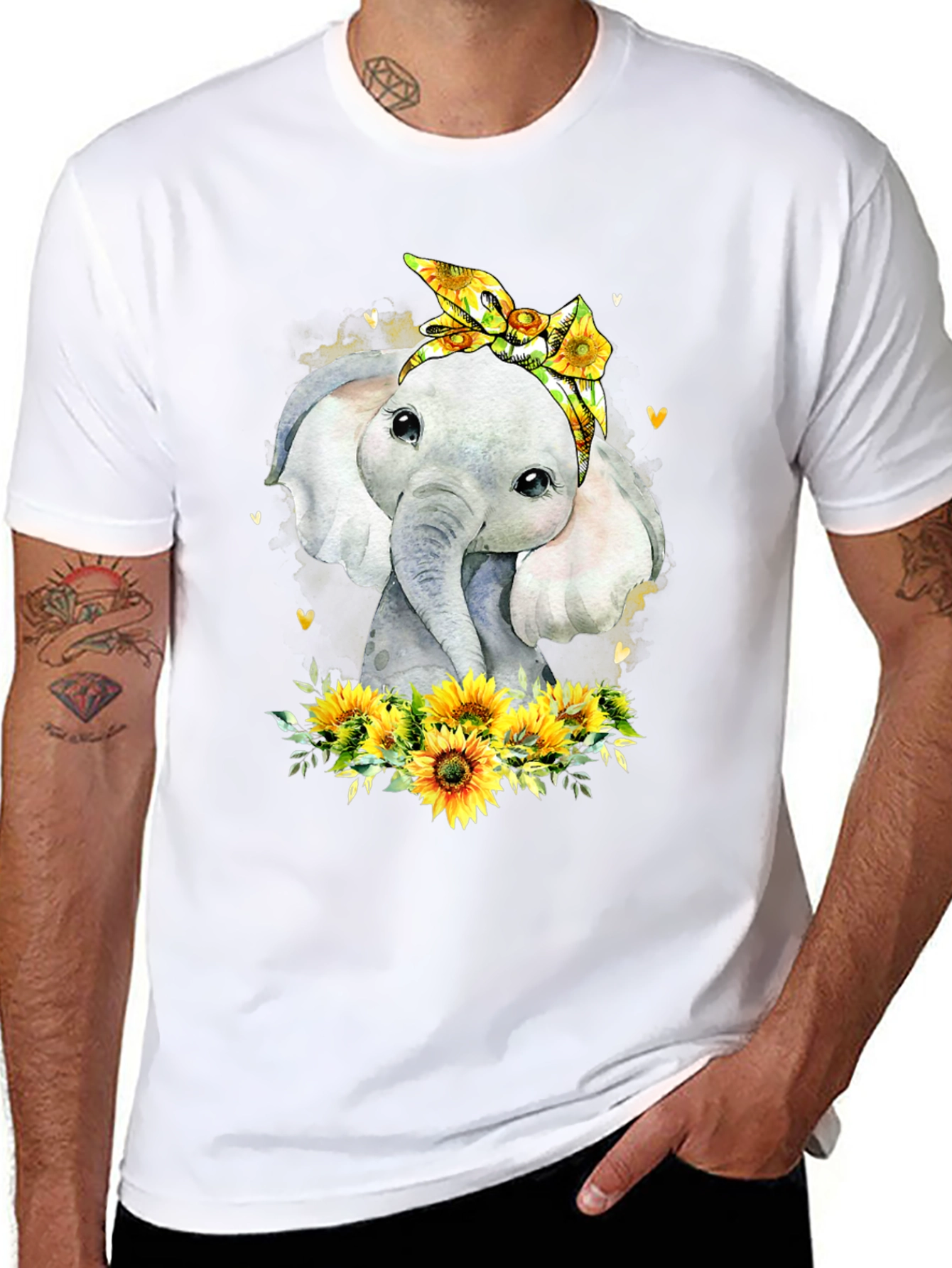 Elephant Sunflower Graphic Tee