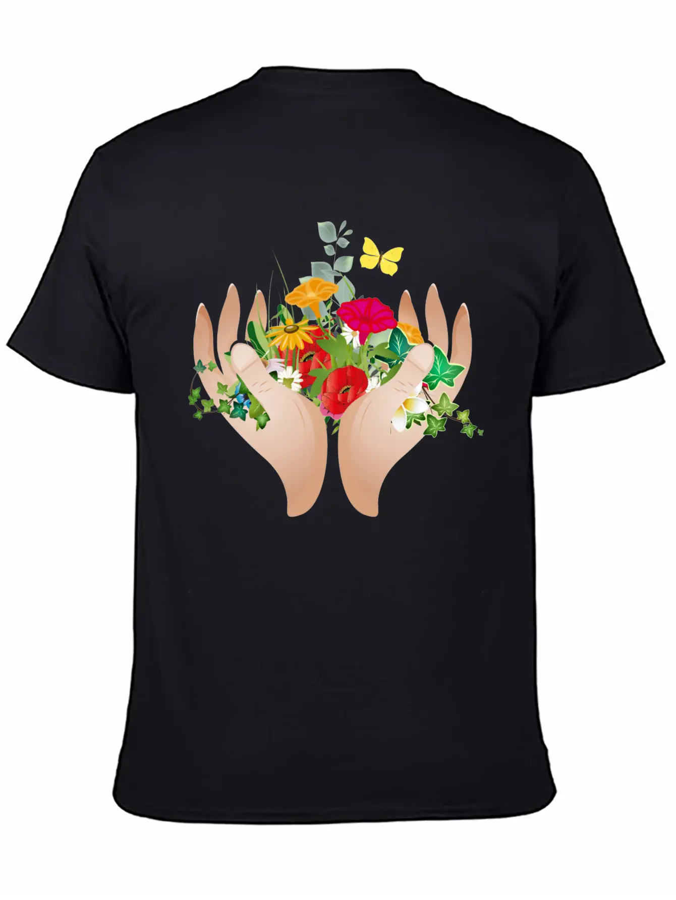 Two Hands Hold Flowers And Plants Unisex Short Sleeve Soft Cotton T-Shirt – Casual Everyday Wear