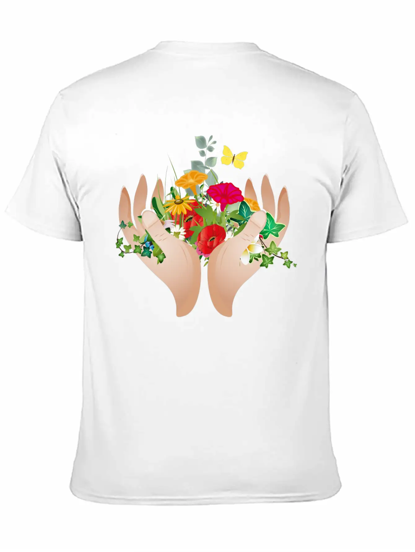 Two Hands Hold Flowers And Plants Unisex Short Sleeve Soft Cotton T-Shirt – Casual Everyday Wear