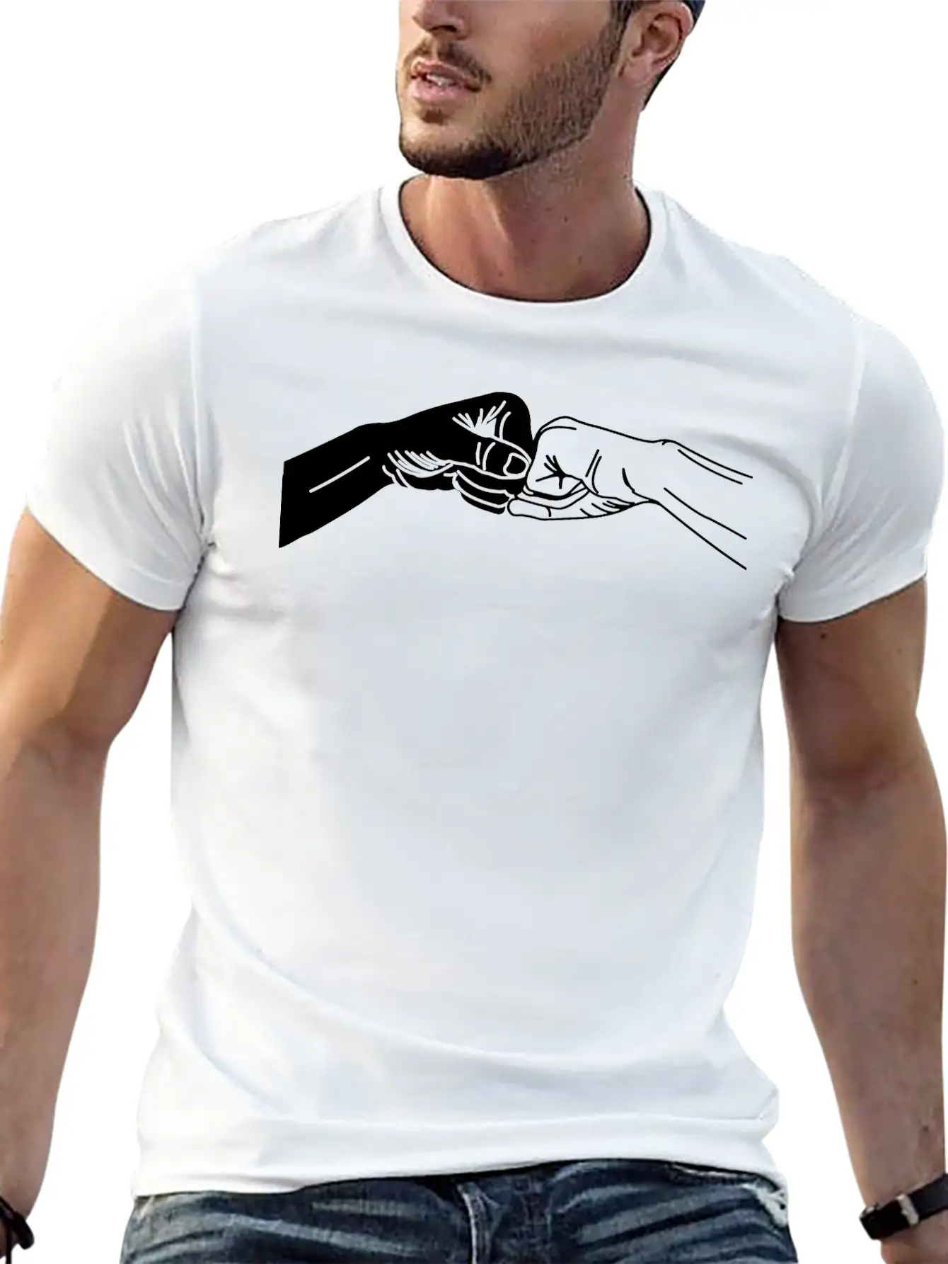 Two Hands With Fist Salute, Fists Black And White Stylish Everyday T-Shirt – Unisex Basic Cotton Tee
