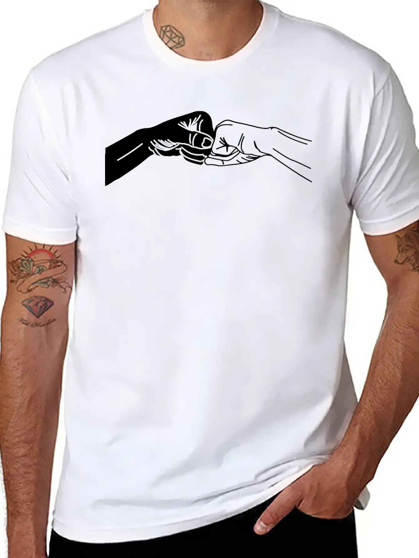 Two Hands With Fist Salute, Fists Black And White Stylish Everyday T-Shirt – Unisex Basic Cotton Tee