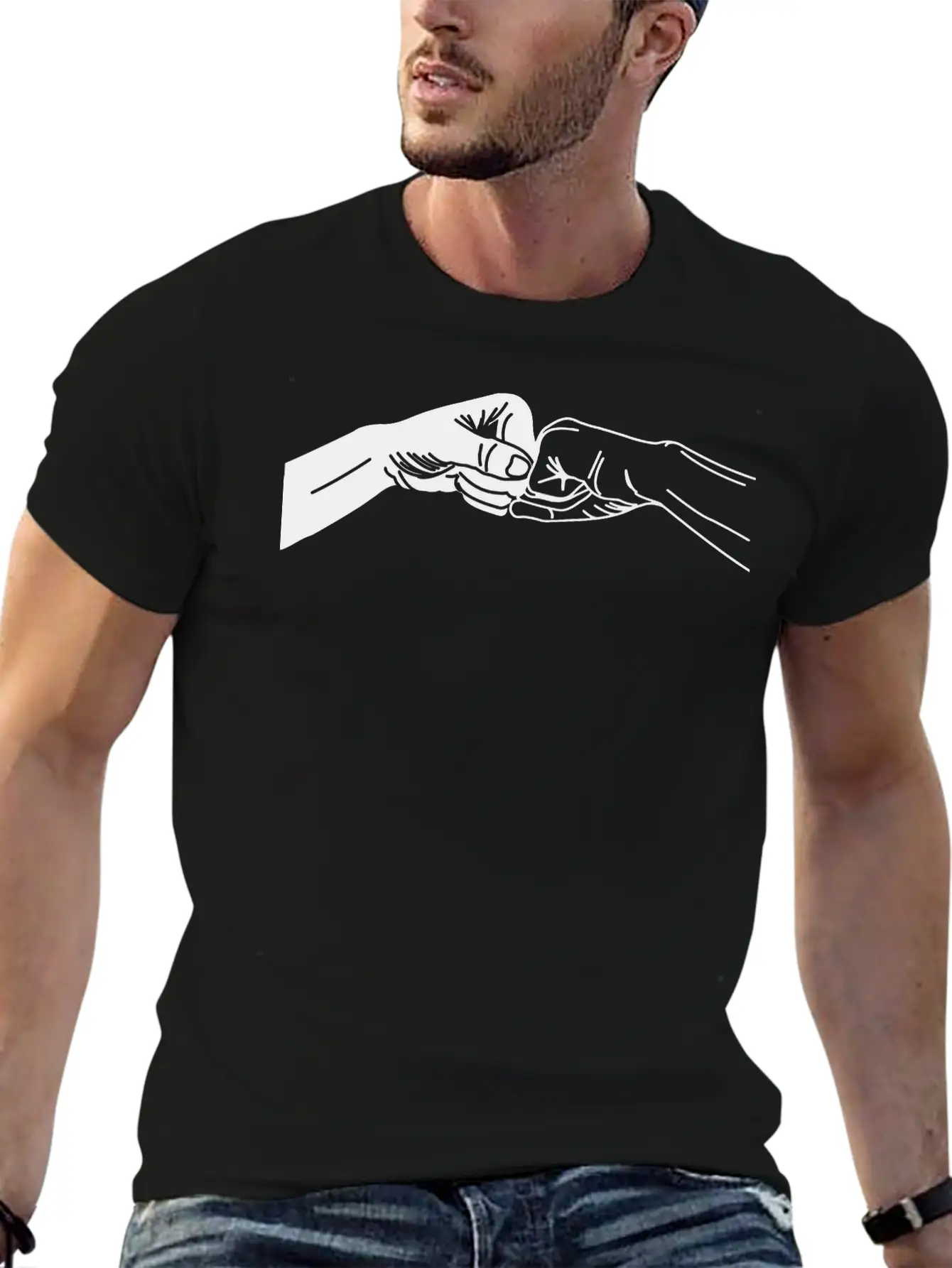 Two Hands With Fist Salute, Fists Black And White Stylish Everyday T-Shirt – Unisex Basic Cotton Tee