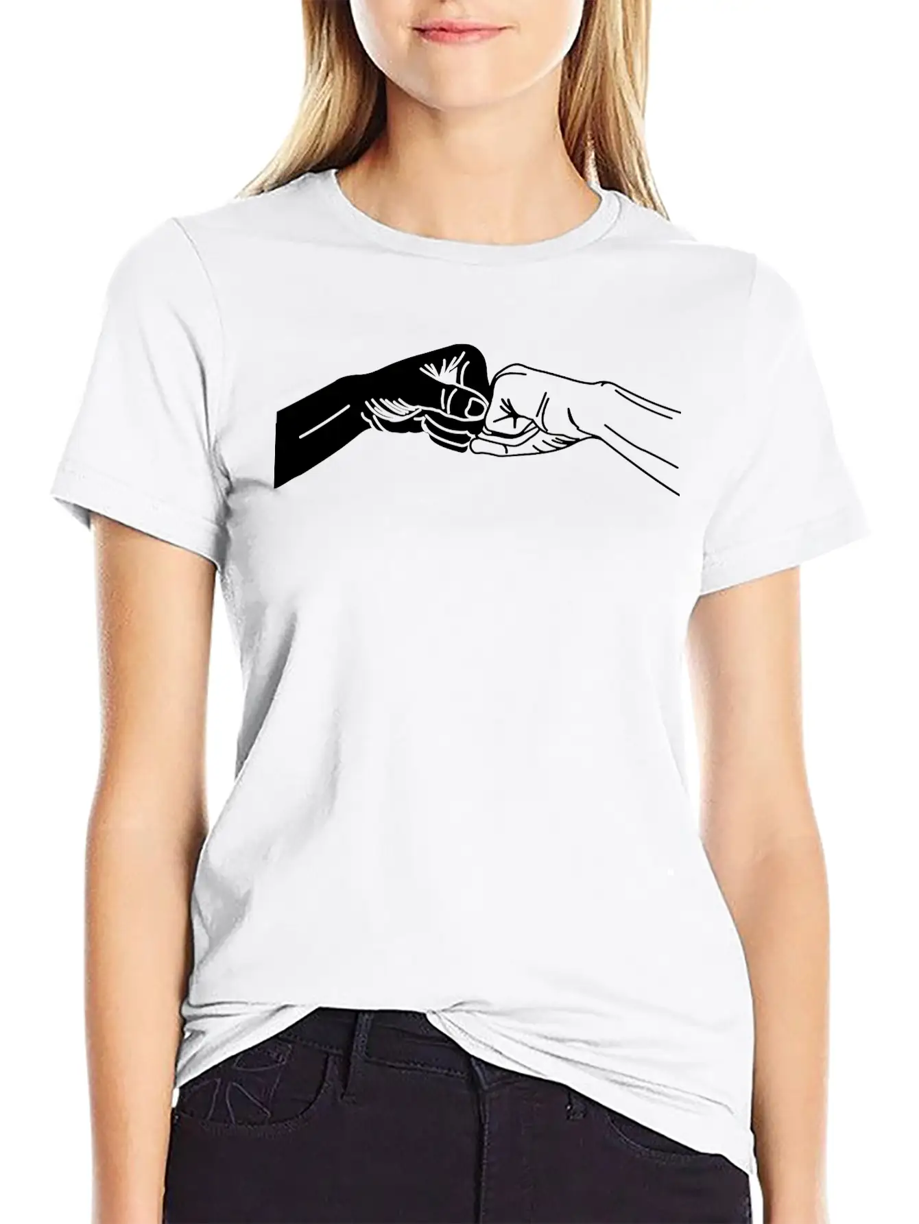 Two Hands With Fist Salute, Fists Black And White Stylish Everyday T-Shirt – Unisex Basic Cotton Tee