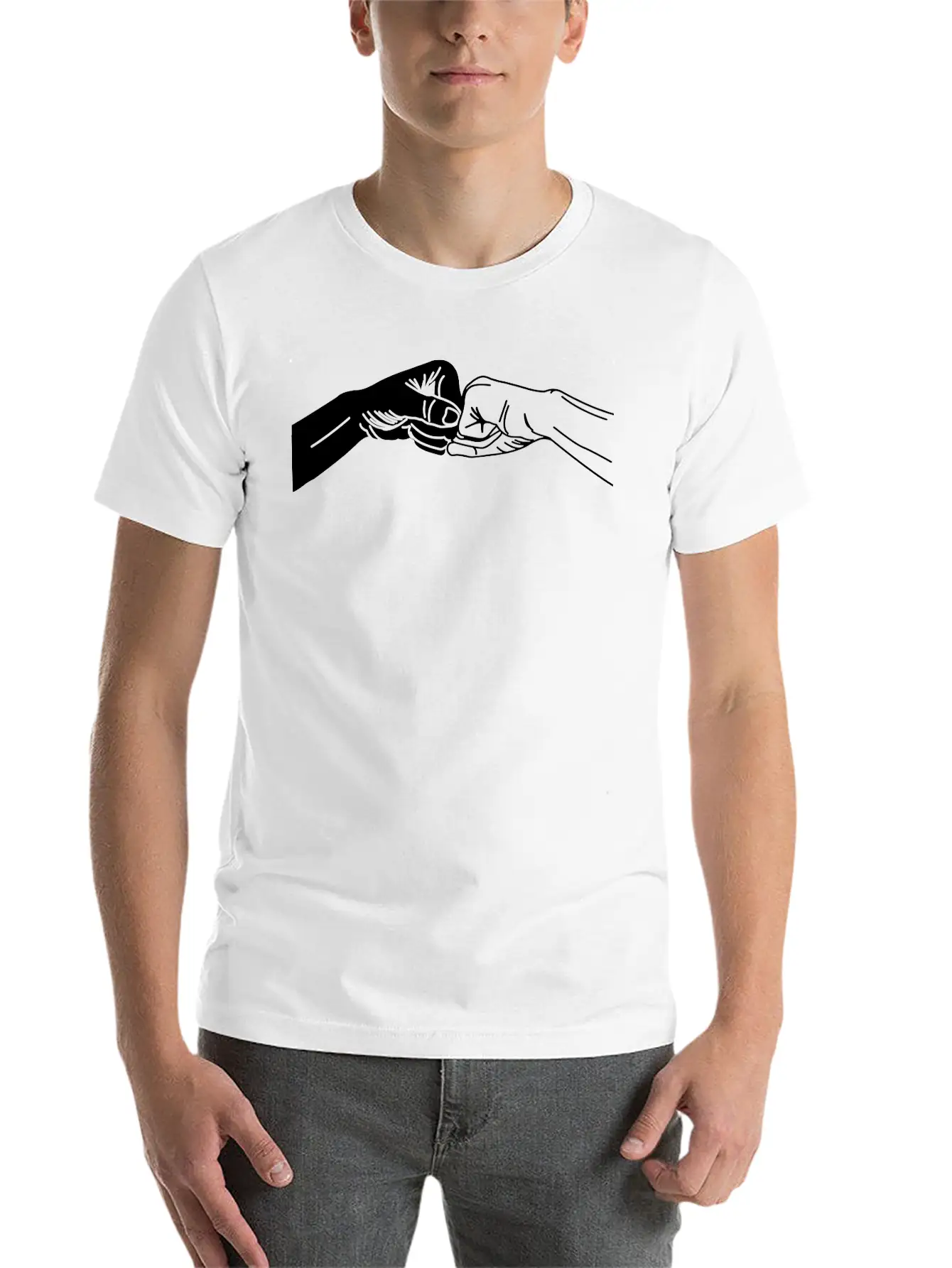 Two Hands With Fist Salute, Fists Black And White Stylish Everyday T-Shirt – Unisex Basic Cotton Tee