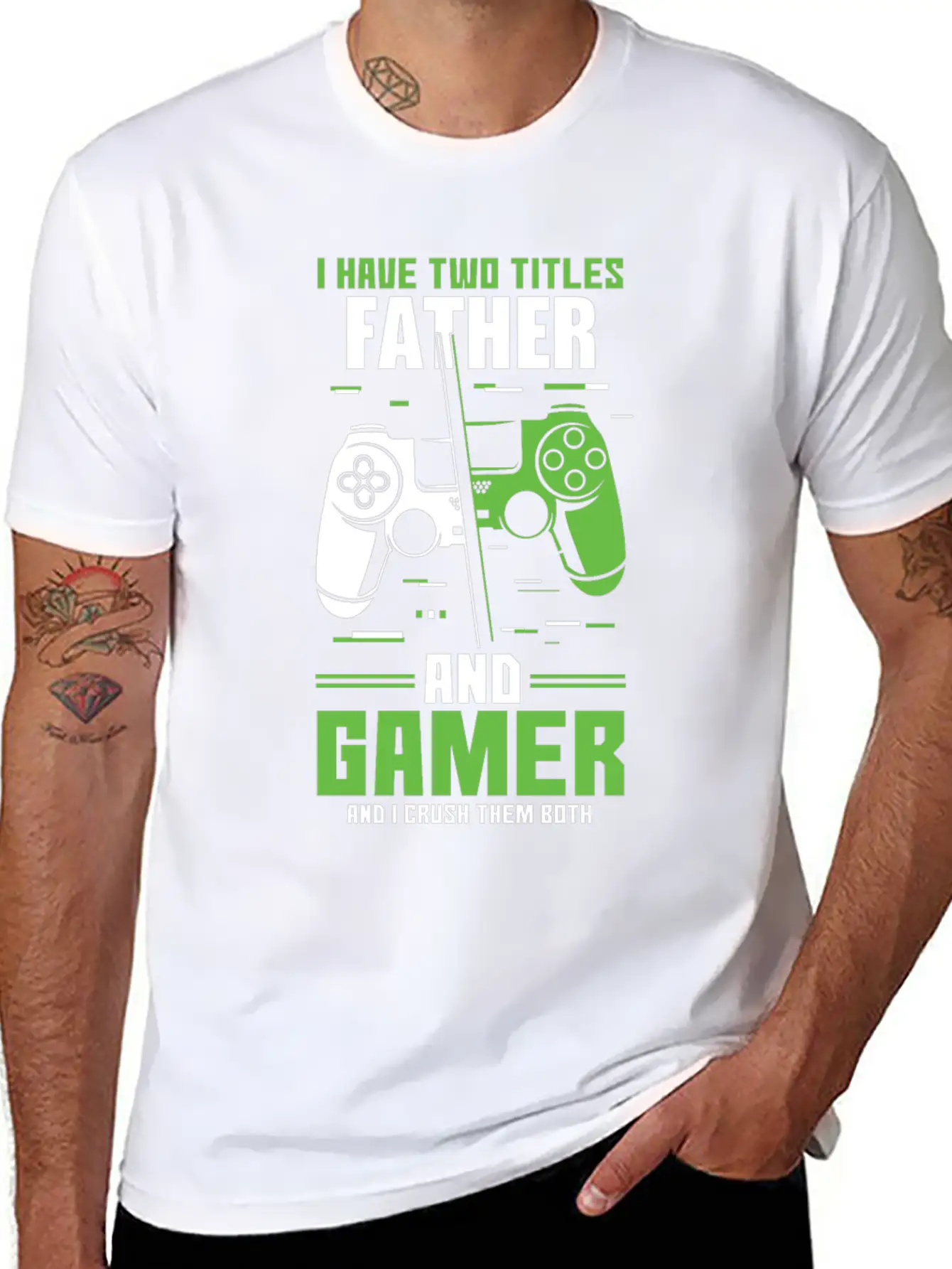 Two Titles Dad Daddy Gamer Video Game Lover Gaming Unisex Short Sleeve Soft Cotton T-Shirt – Casual Everyday Wear