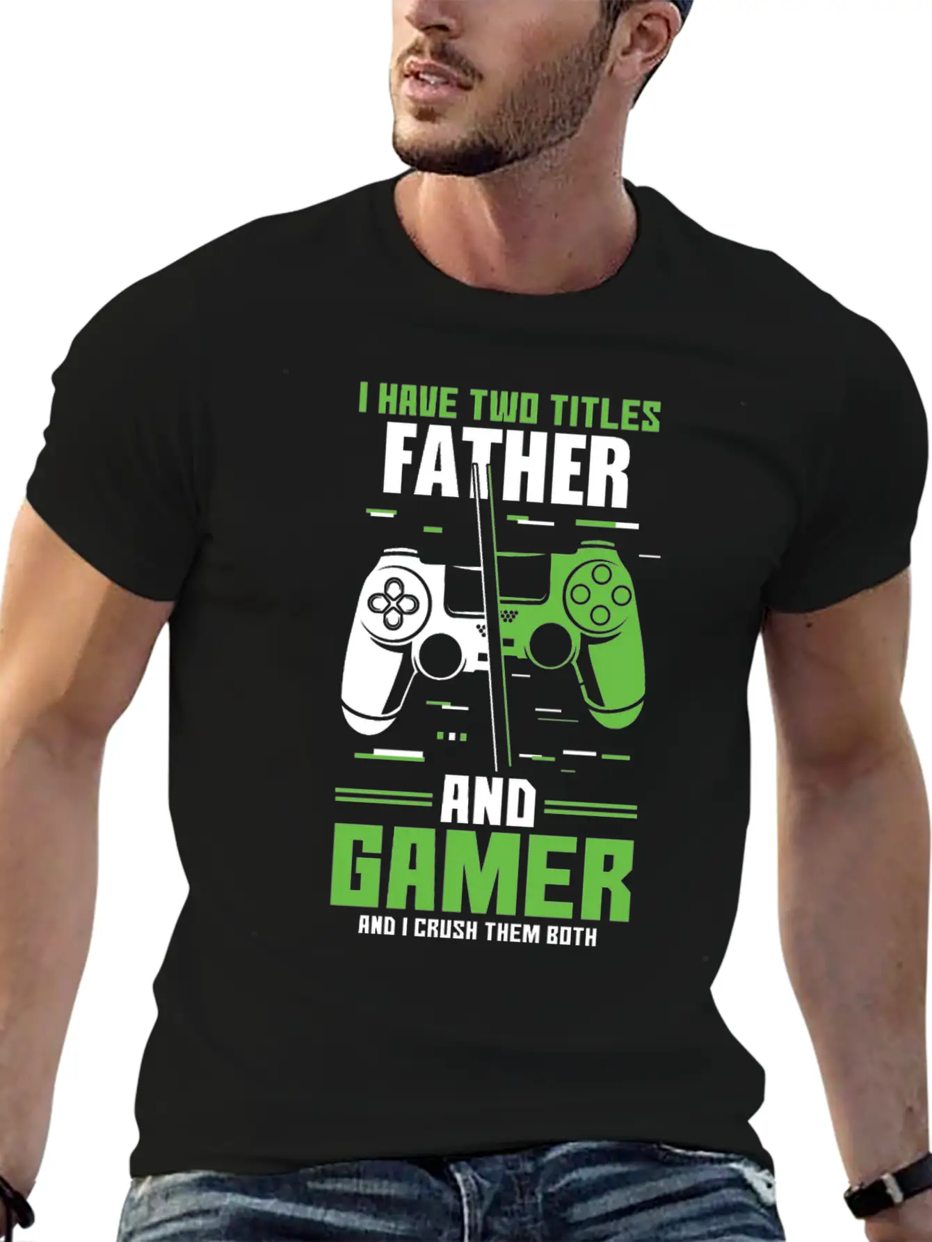 Two Titles Dad Daddy Gamer Video Game Lover Gaming Unisex Short Sleeve Soft Cotton T-Shirt – Casual Everyday Wear