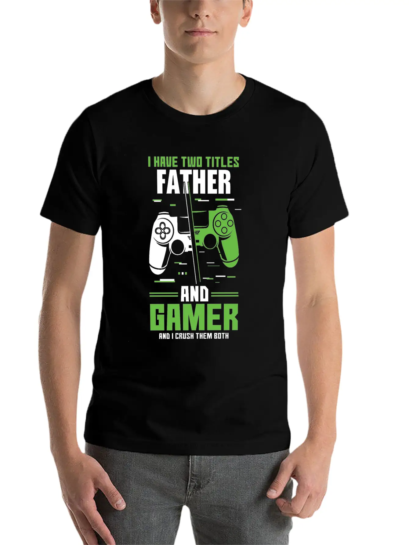 Two Titles Dad Daddy Gamer Video Game Lover Gaming Unisex Short Sleeve Soft Cotton T-Shirt – Casual Everyday Wear