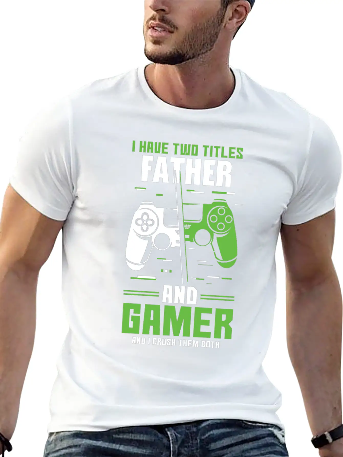 Two Titles Dad Daddy Gamer Video Game Lover Gaming Unisex Short Sleeve Soft Cotton T-Shirt – Casual Everyday Wear
