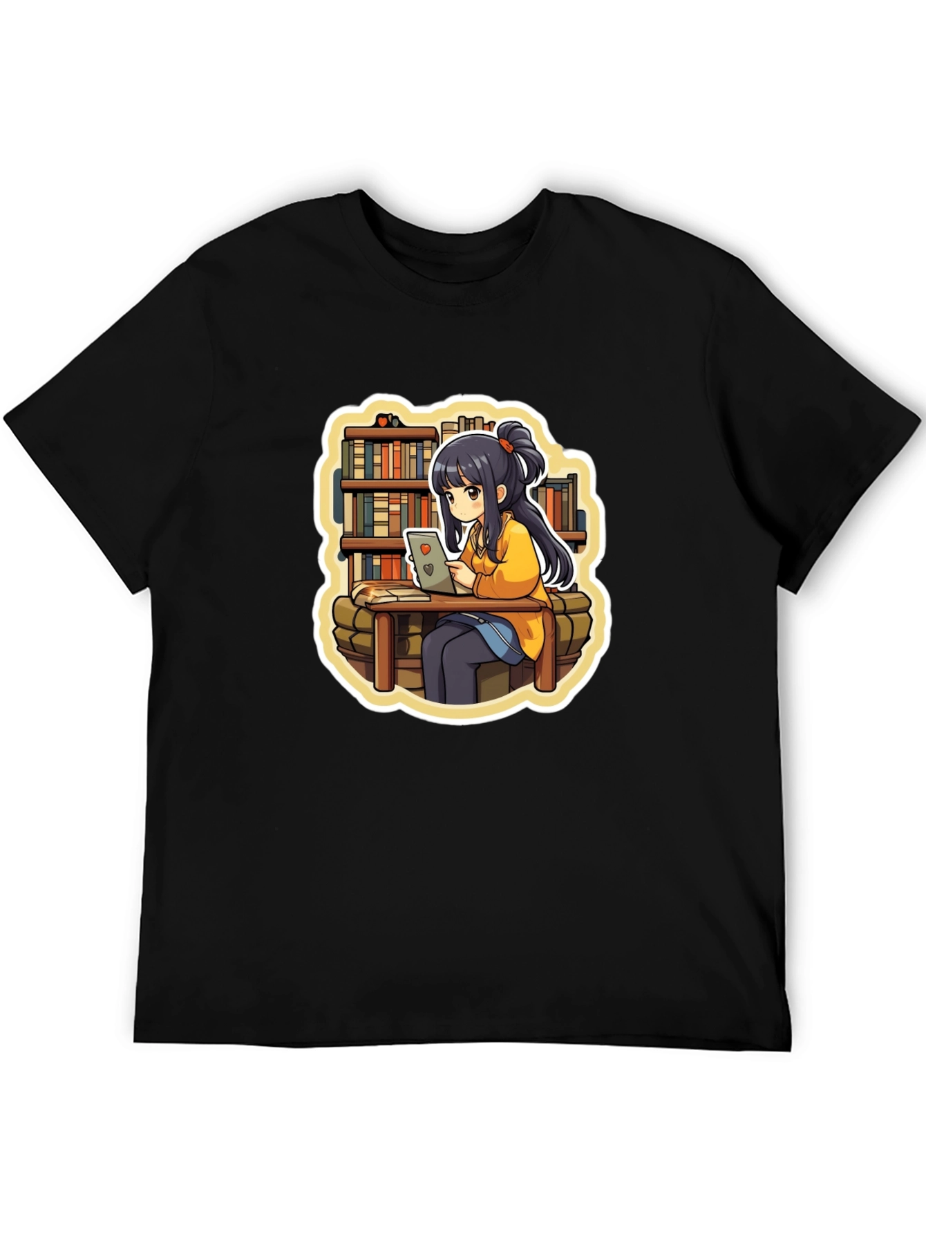 Anime Girl Reading Black T-Shirt