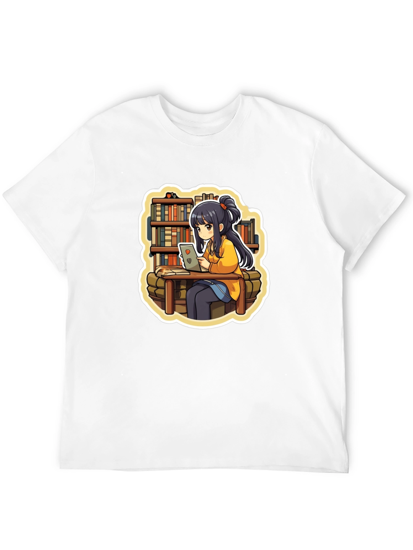 Anime Girl Reading Black T-Shirt