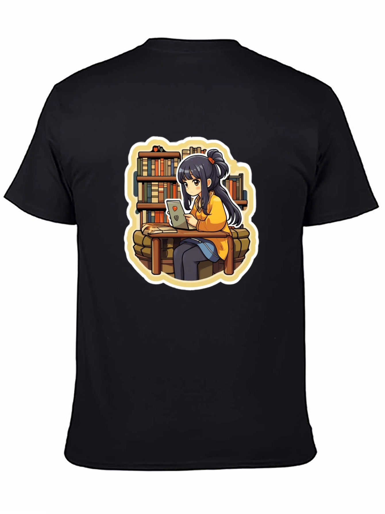 Anime Girl Reading Black T-Shirt