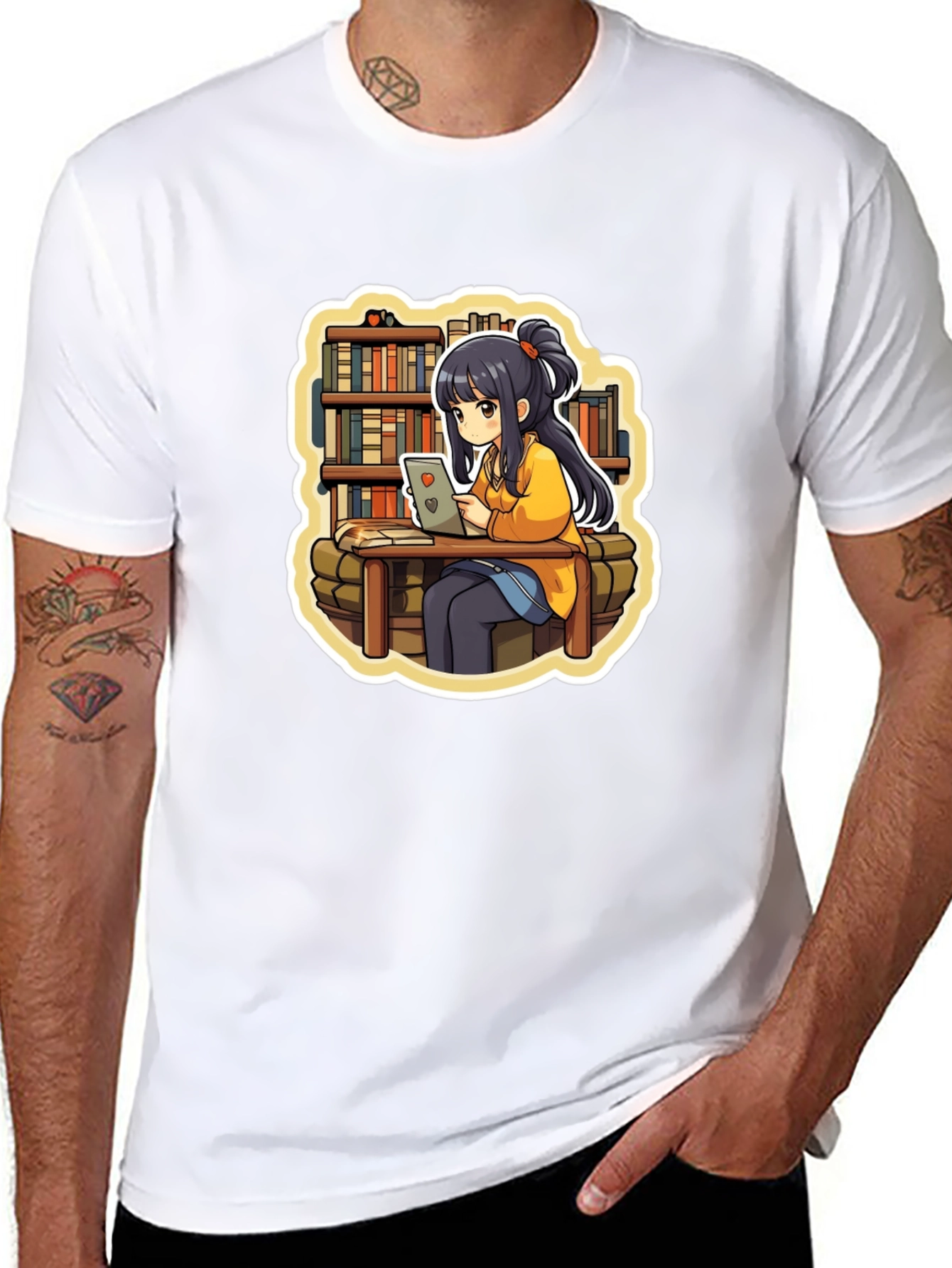 Anime Girl Reading Black T-Shirt