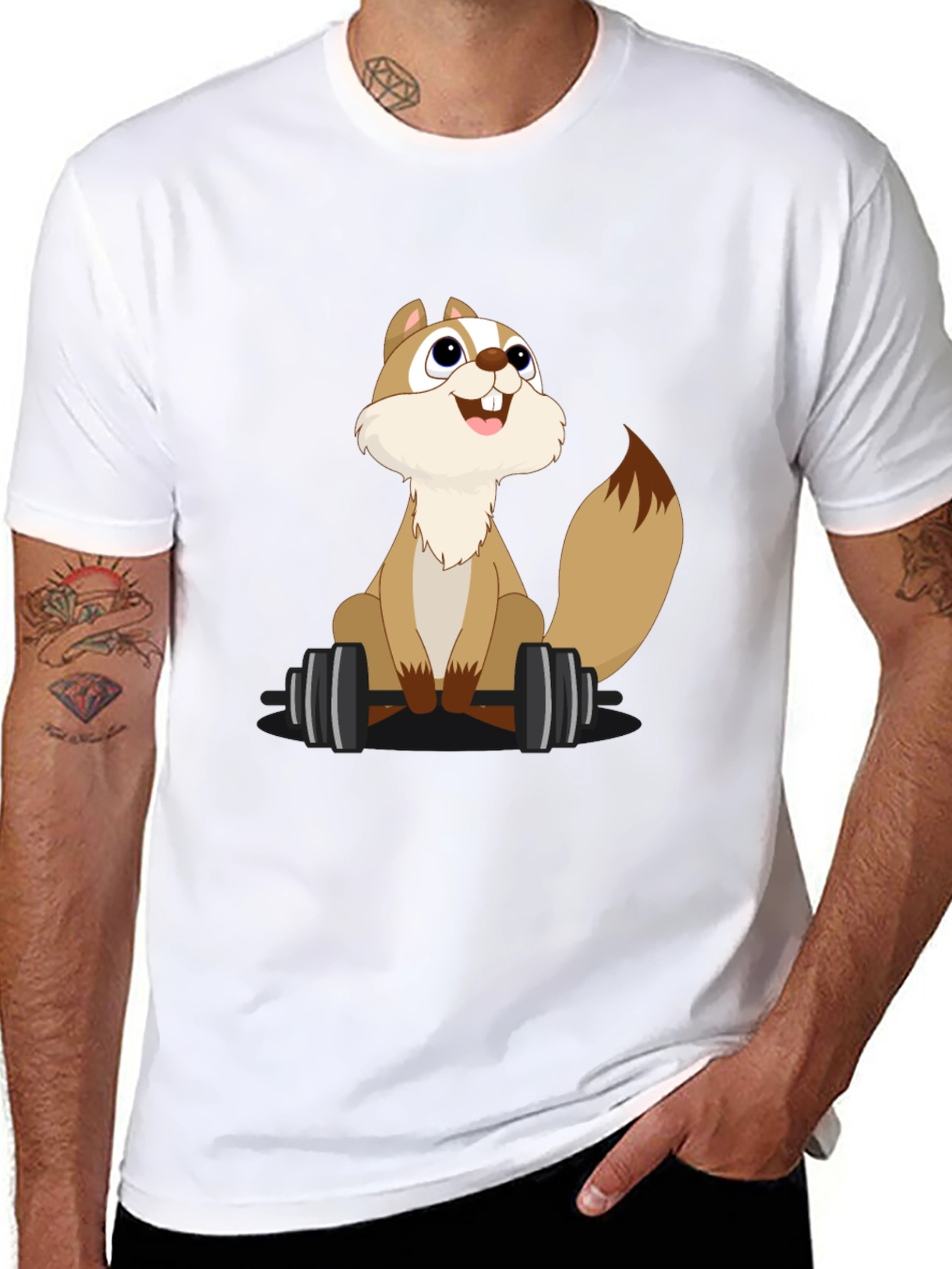 Squirrel Lifting Weights Graphic T-Shirt