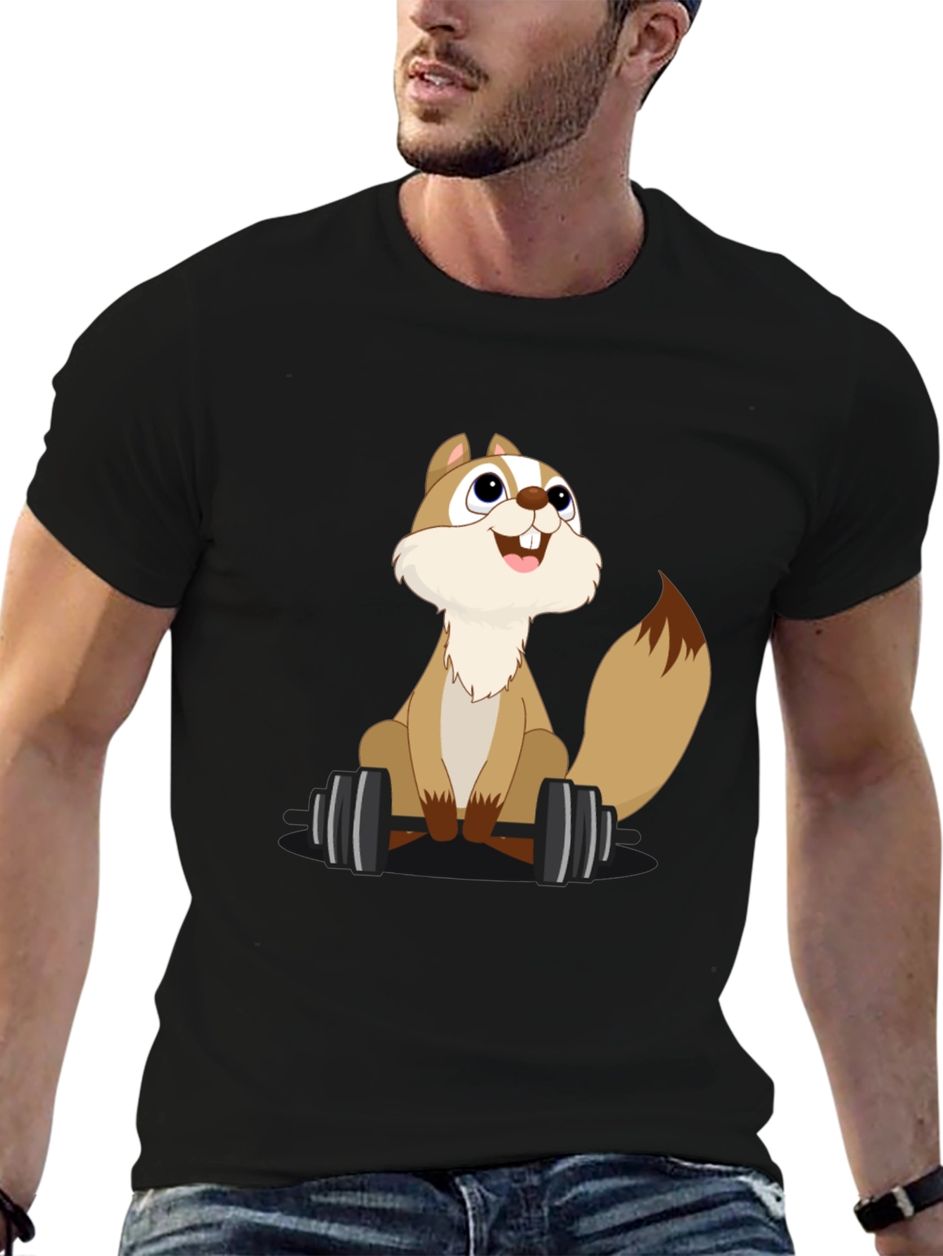 Squirrel Lifting Weights Graphic T-Shirt