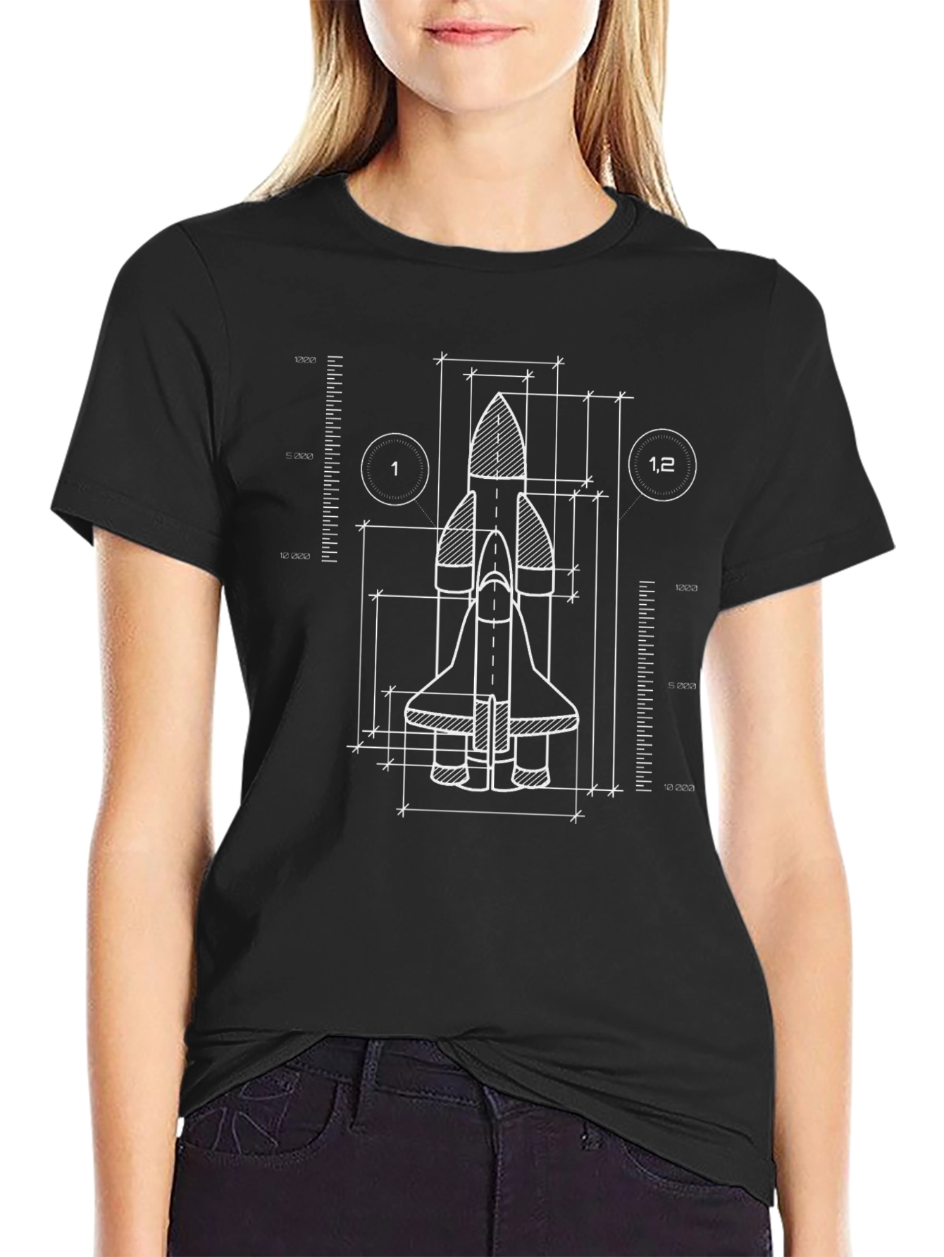 Space Shuttle Blueprint Graphic T-Shirt