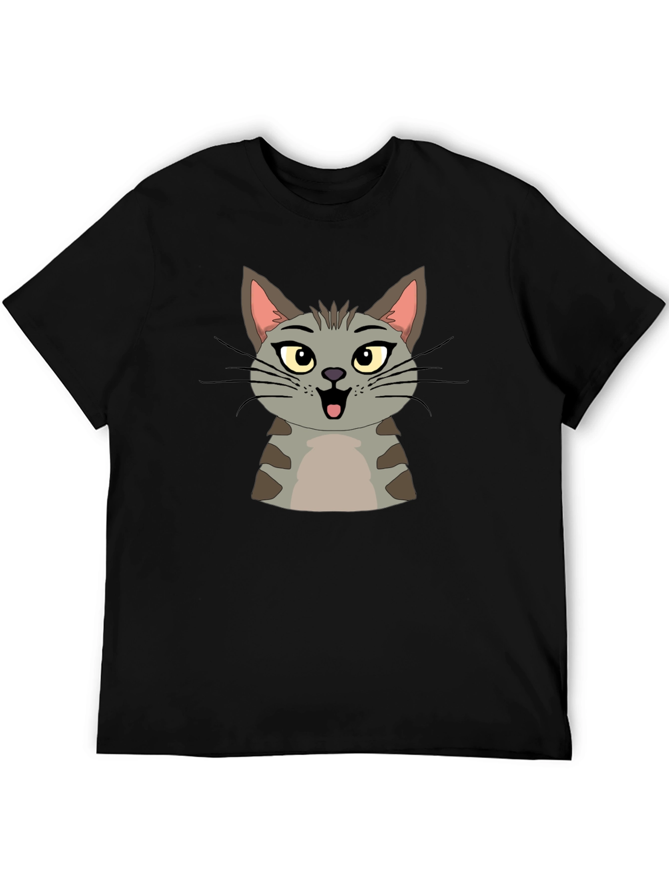 Cute Cartoon Cat Graphic Black T-Shirt