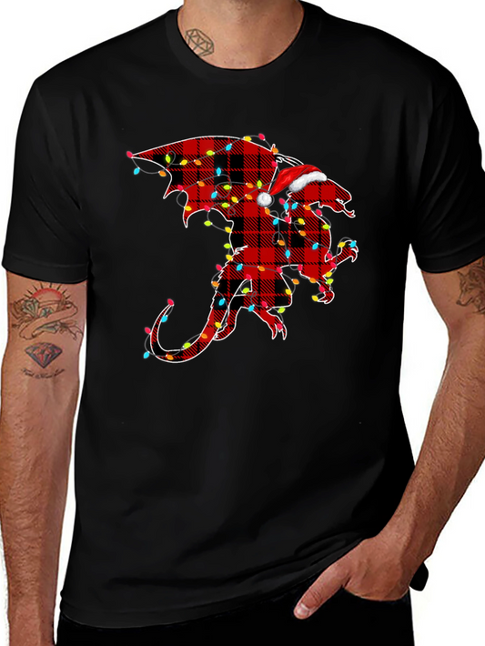 Plaid Dragon with Santa Hat Graphic Tee