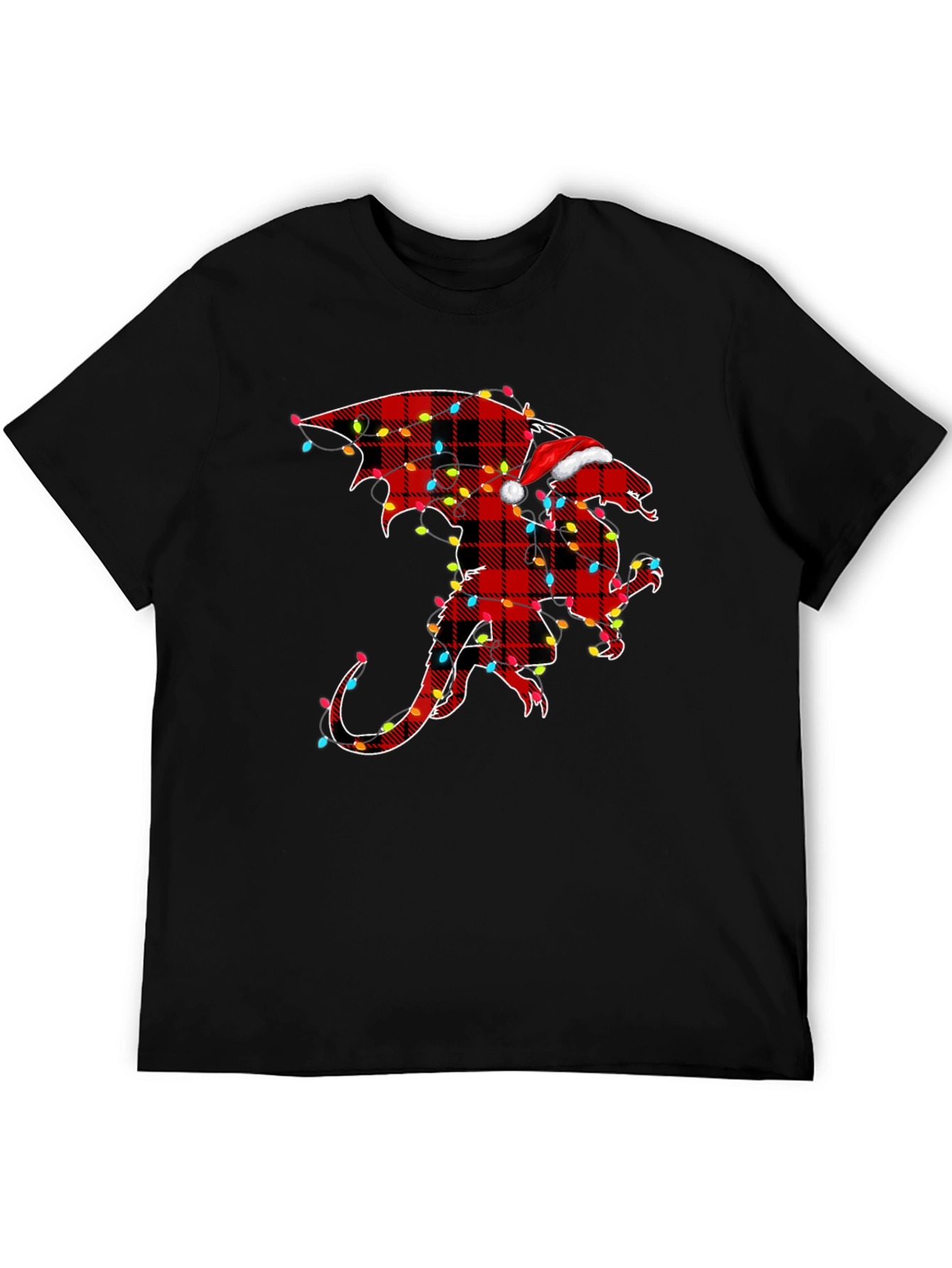 Plaid Dragon with Santa Hat Graphic Tee