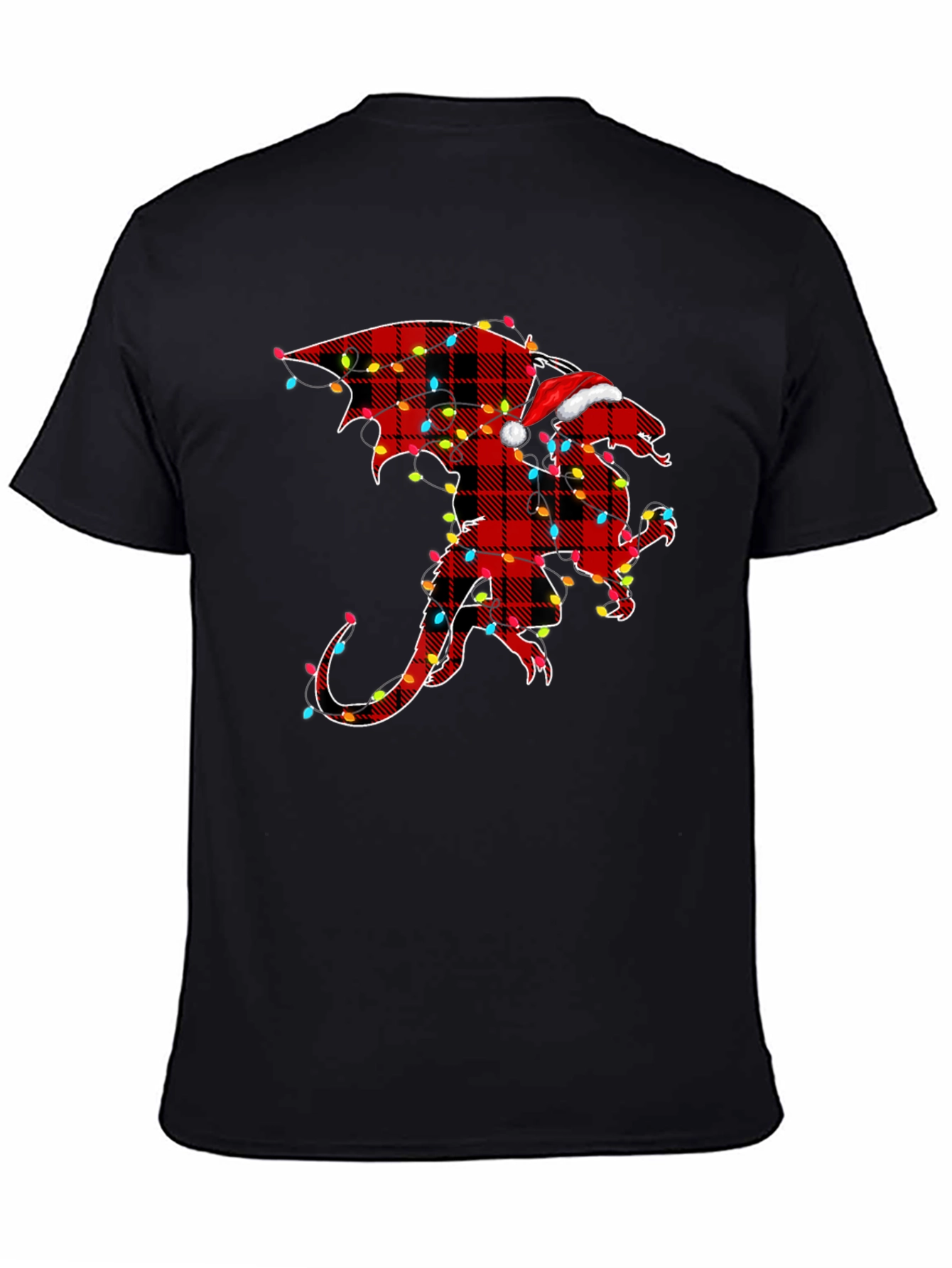 Plaid Dragon with Santa Hat Graphic Tee