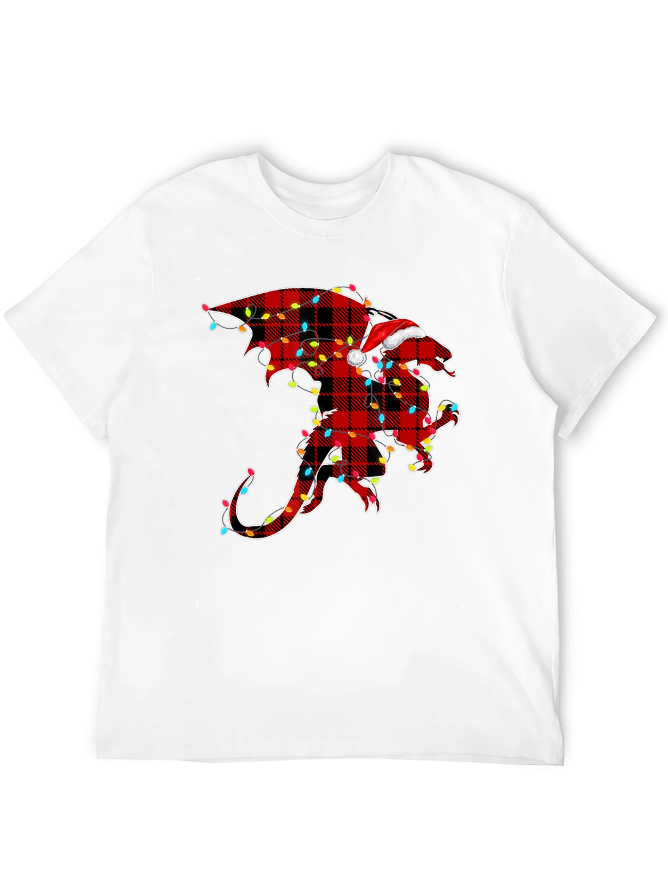 Plaid Dragon with Santa Hat Graphic Tee