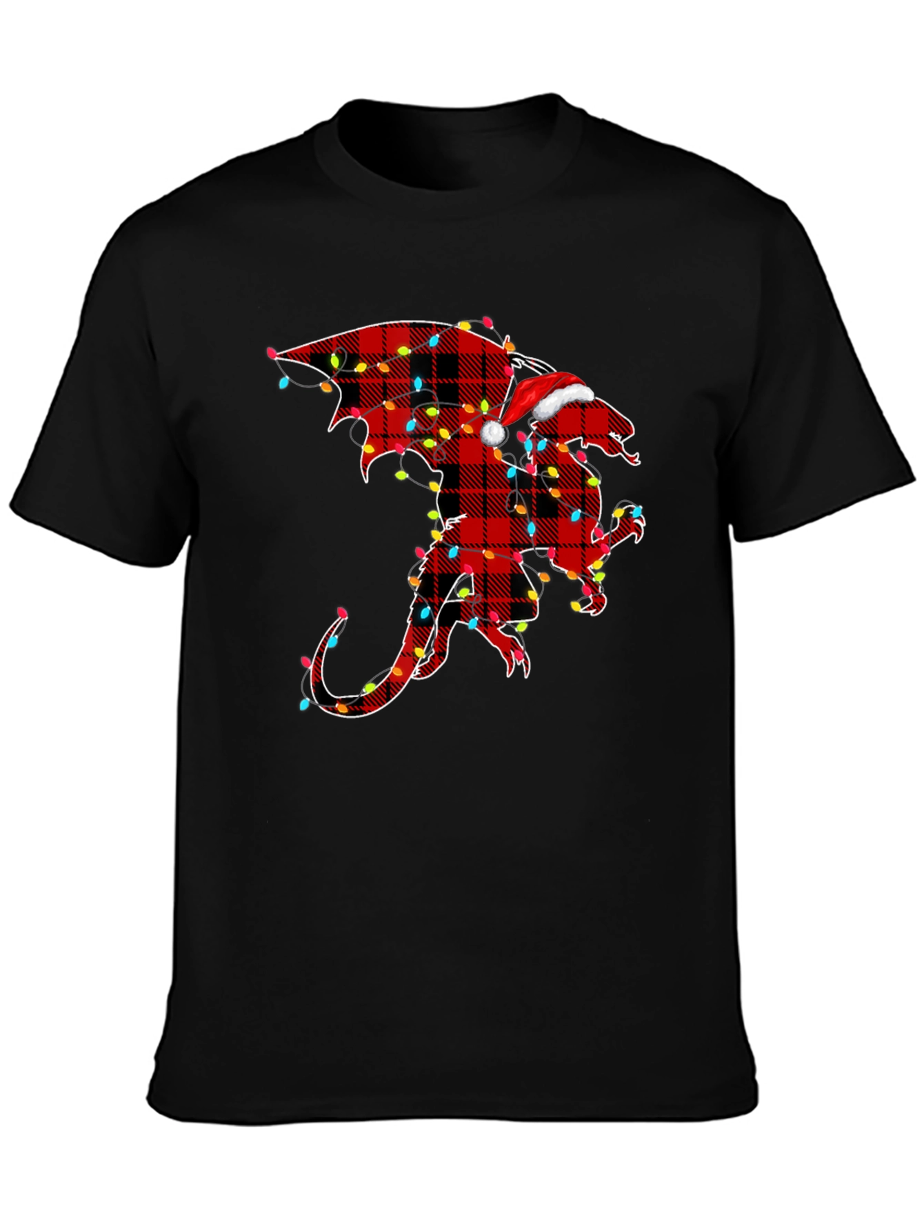 Plaid Dragon with Santa Hat Graphic Tee