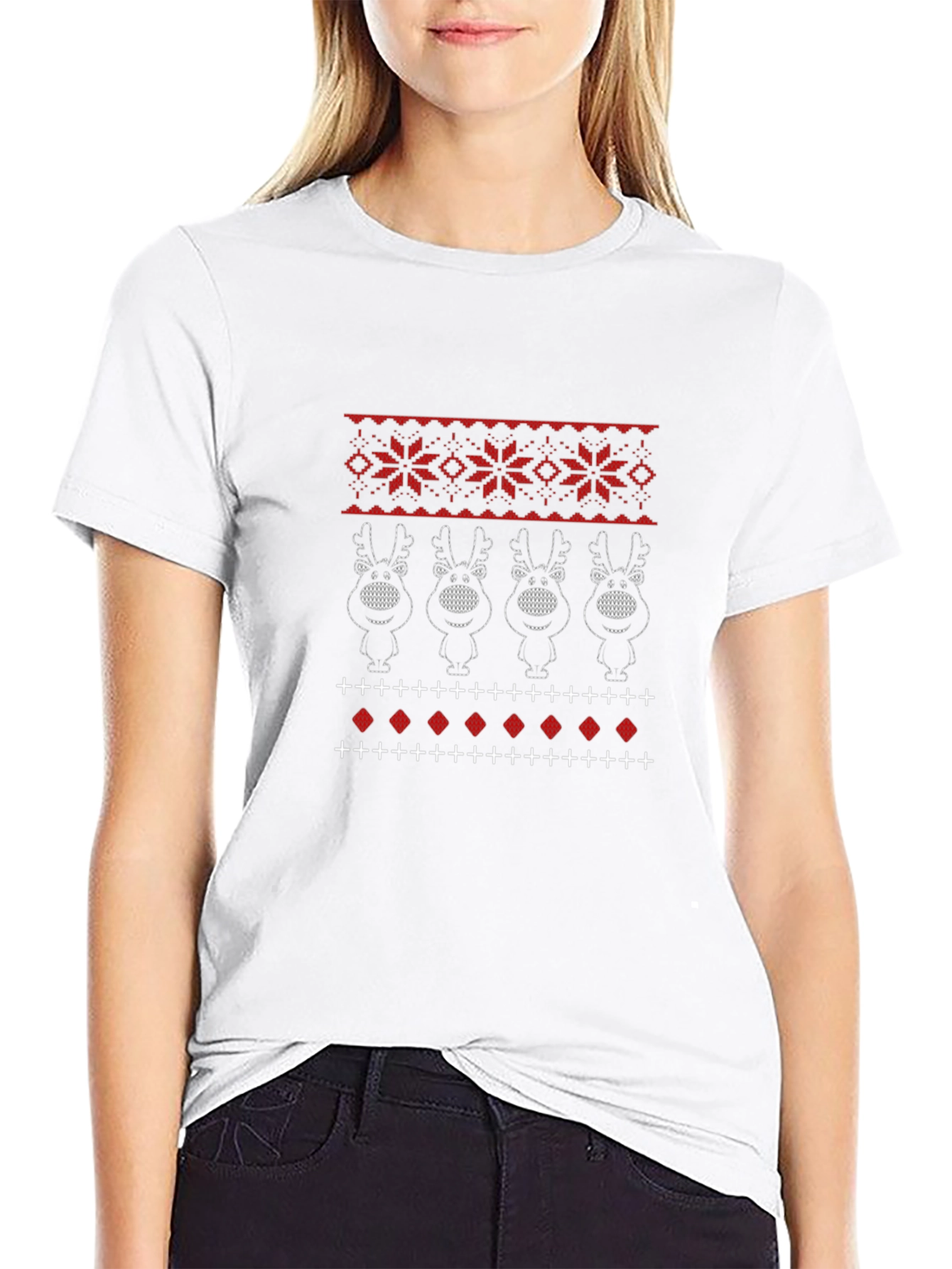 Festive Reindeer Knit Pattern Holiday Tee