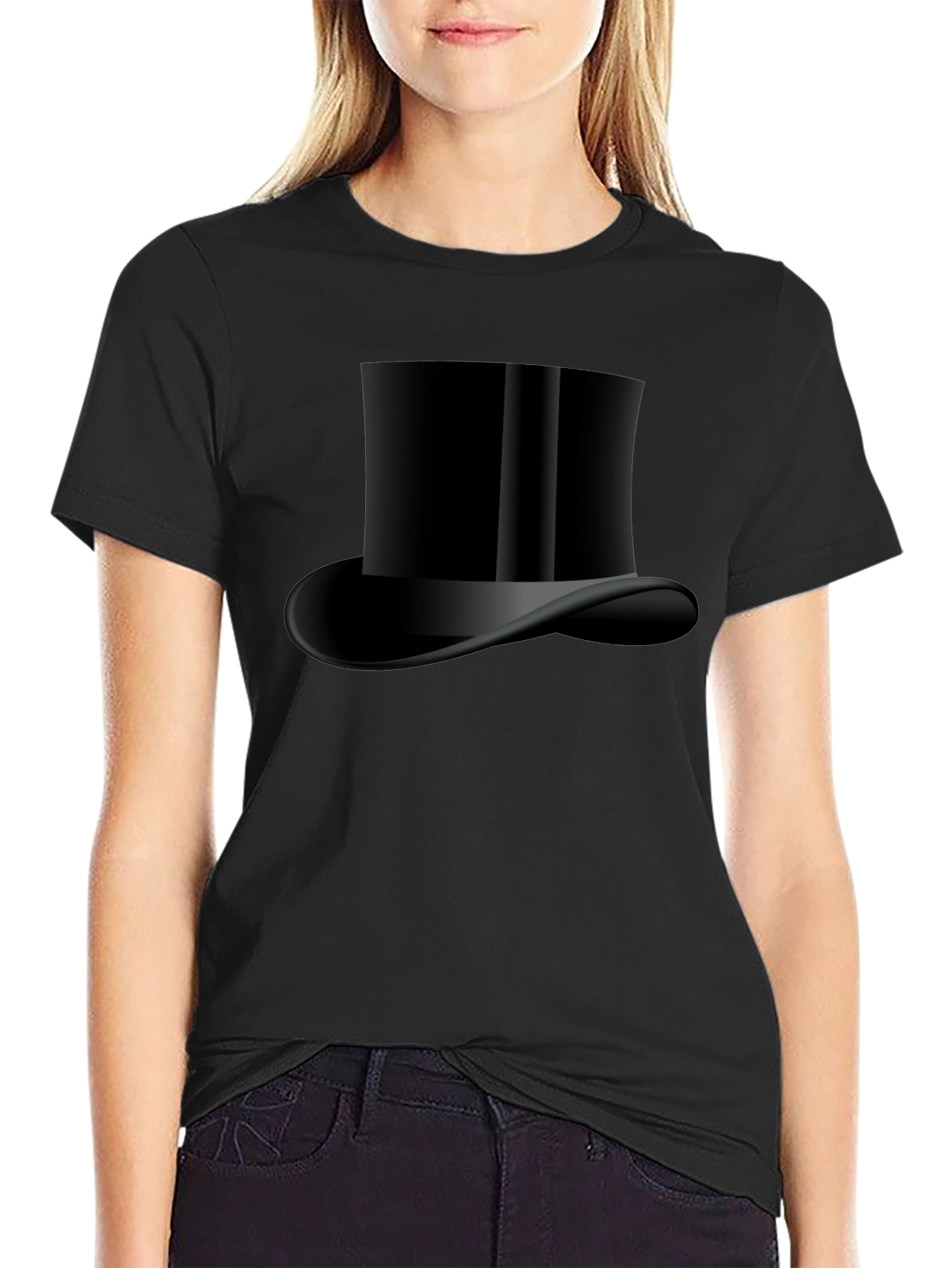 Mens Black Top Hat Graphic Tee - Classic Style