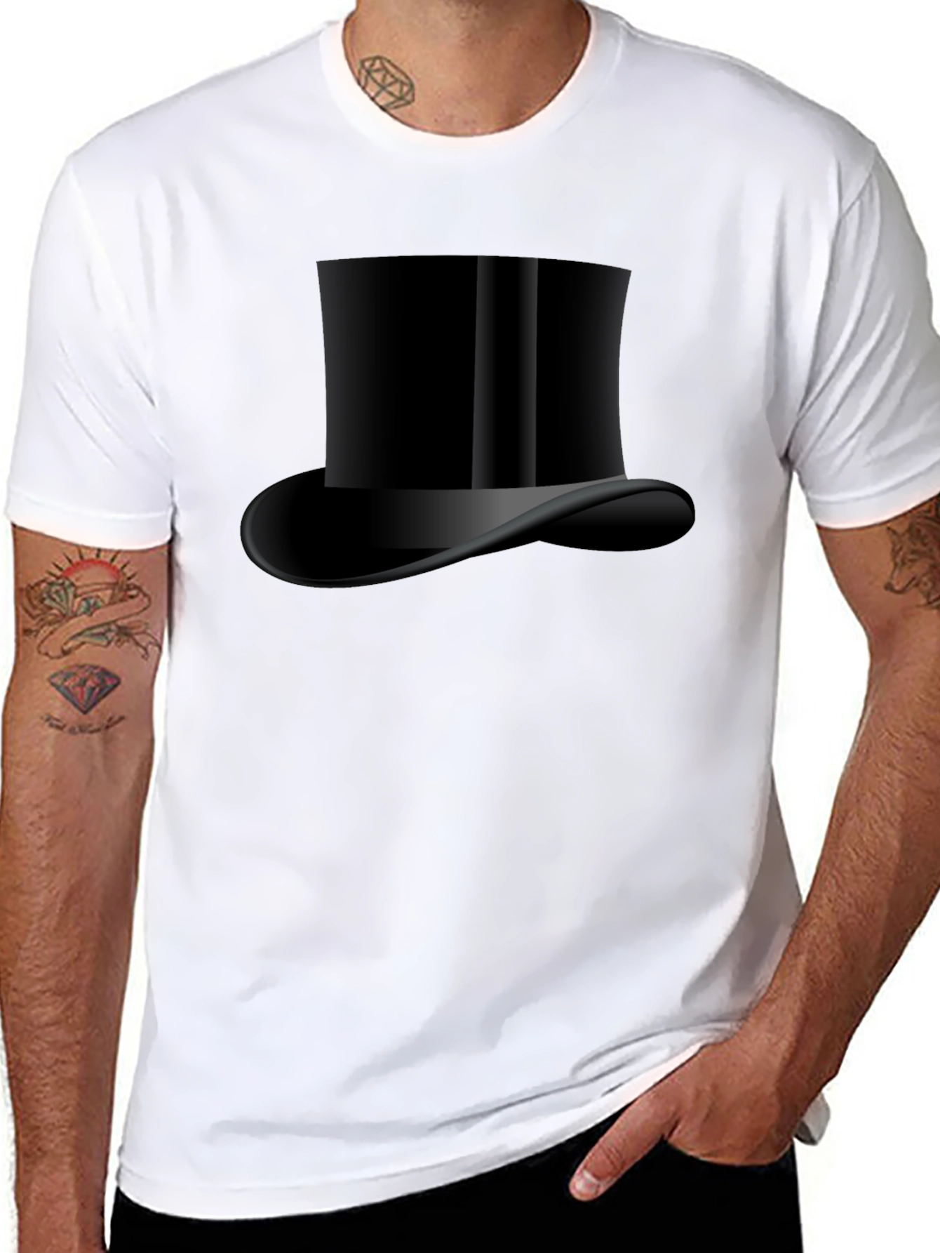 Mens Black Top Hat Graphic Tee - Classic Style