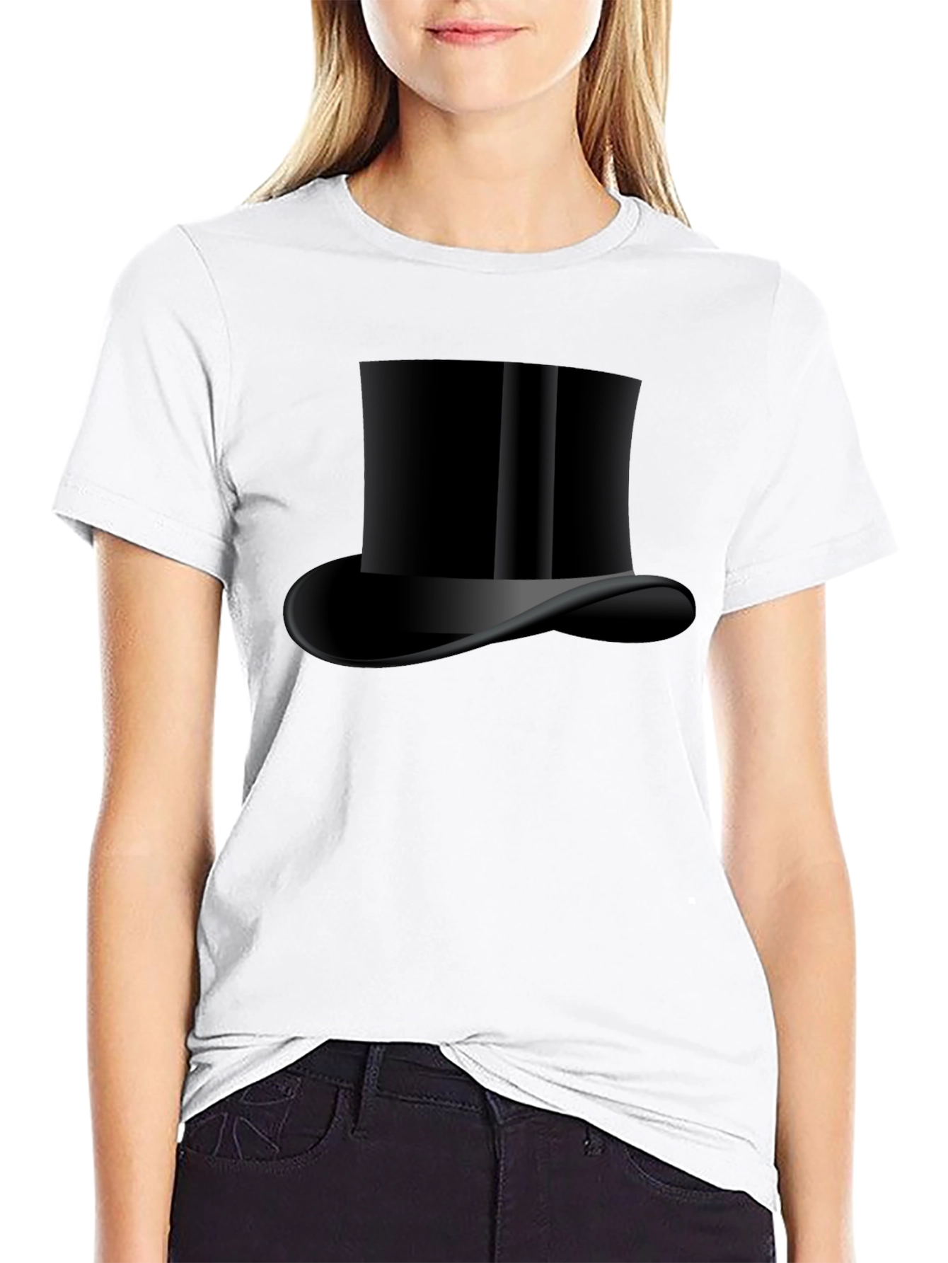 Mens Black Top Hat Graphic Tee - Classic Style