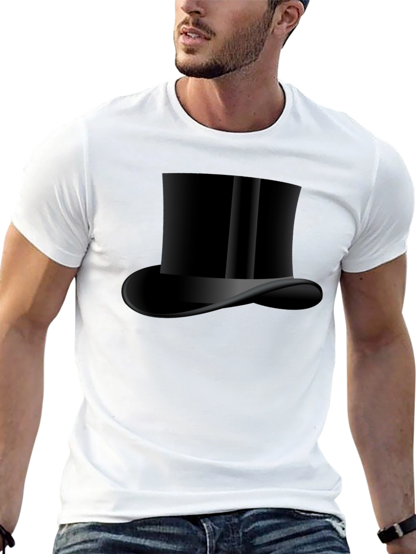 Mens Black Top Hat Graphic Tee - Classic Style