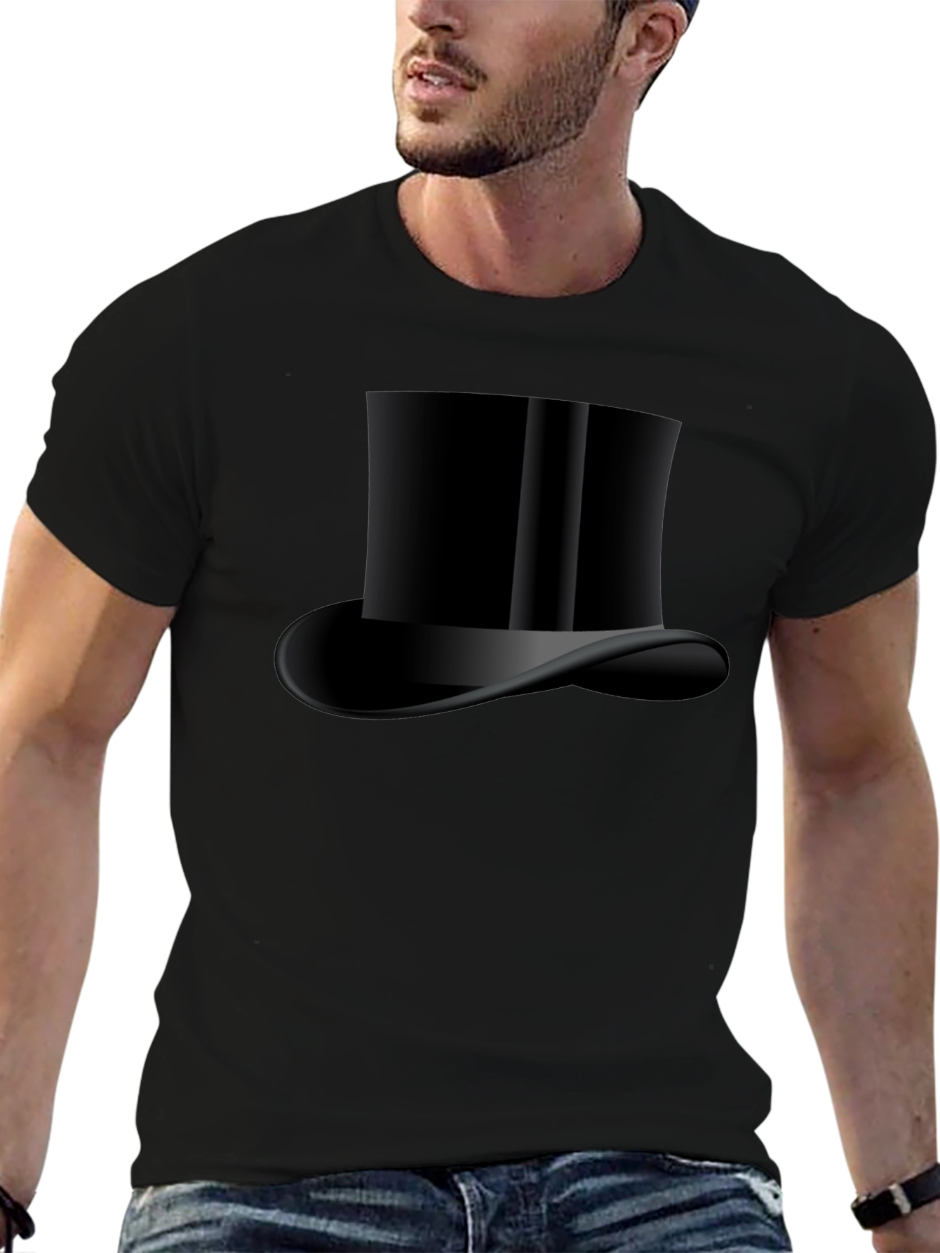 Mens Black Top Hat Graphic Tee - Classic Style