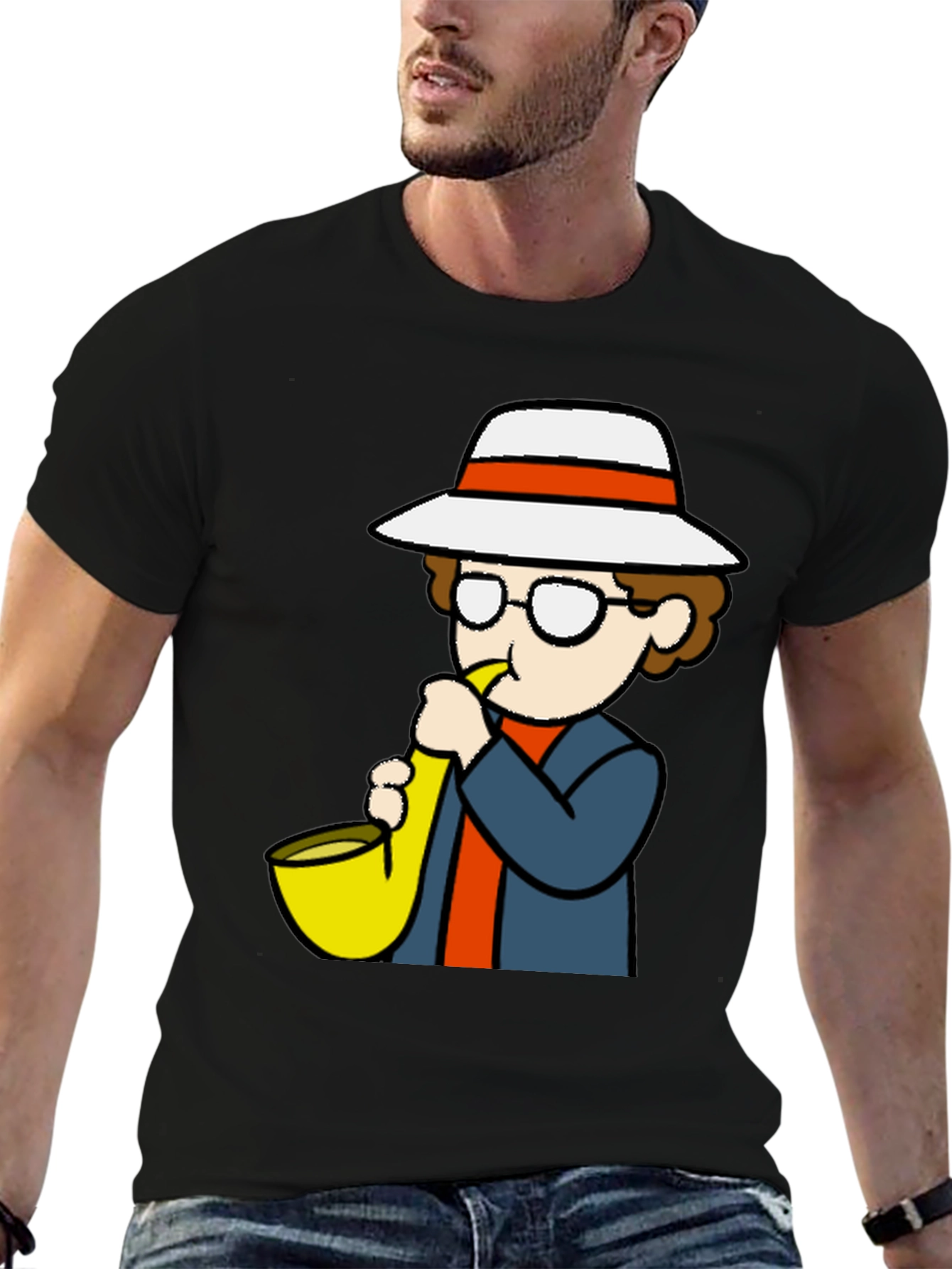 Cartoon Sax Player T-Shirt - Cool Graphic Tee