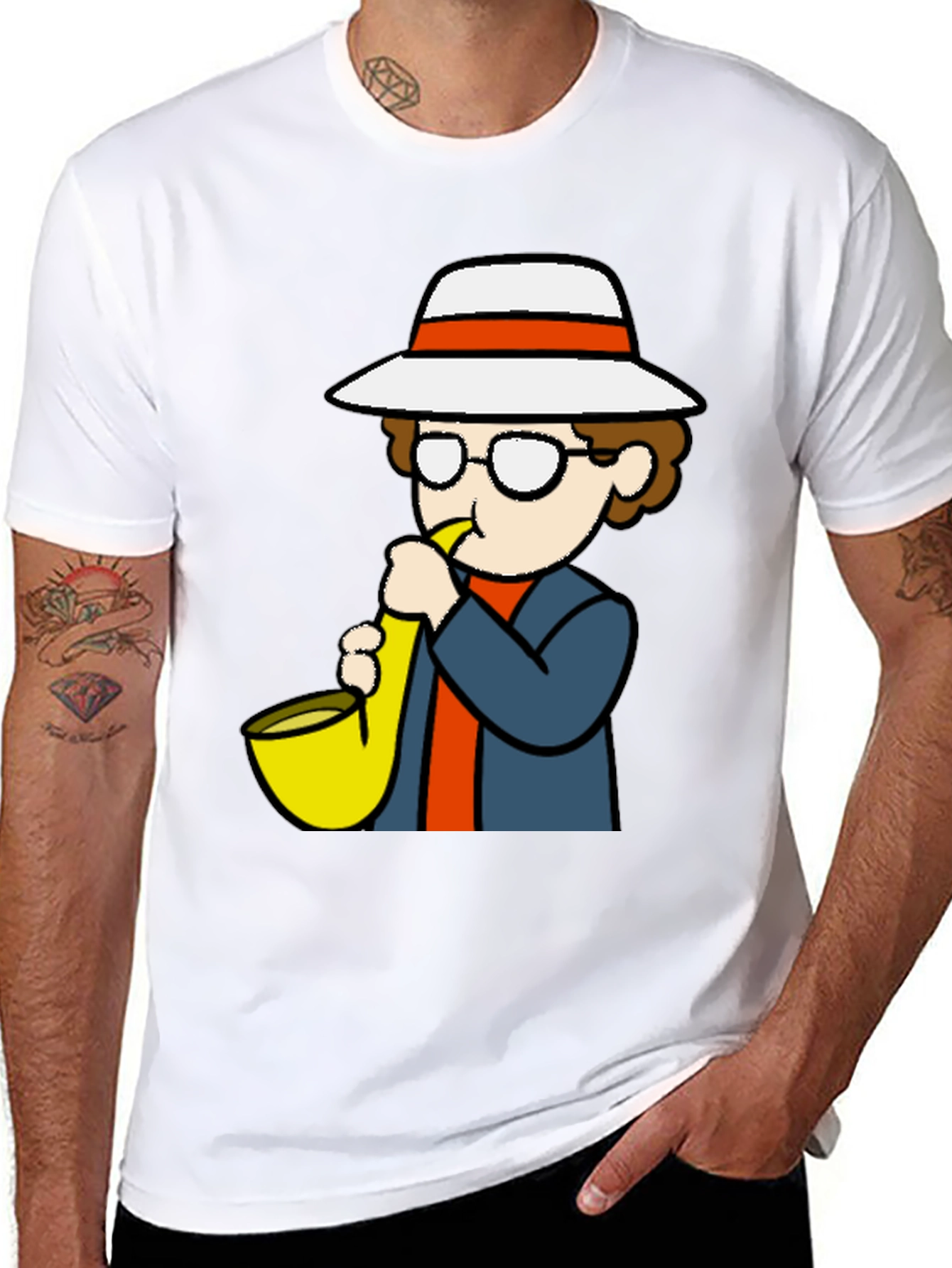 Cartoon Sax Player T-Shirt - Cool Graphic Tee