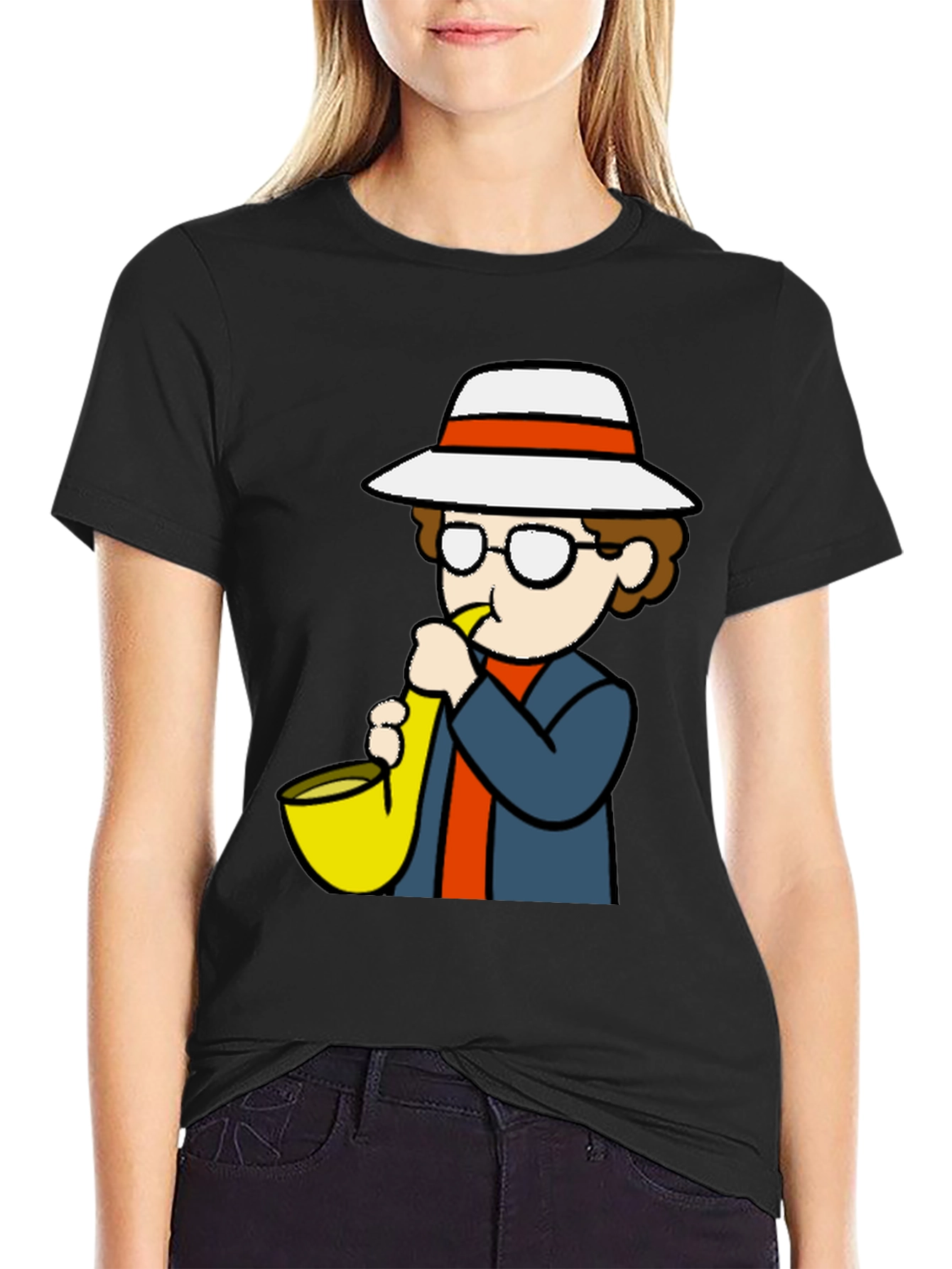 Cartoon Sax Player T-Shirt - Cool Graphic Tee
