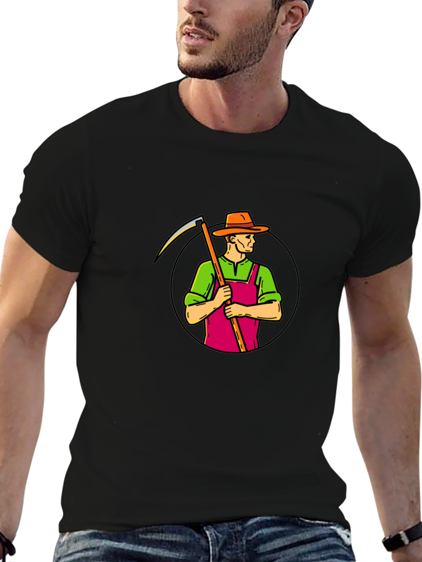 Scythe Farmer Graphic T-Shirt - Black Cotton Tee