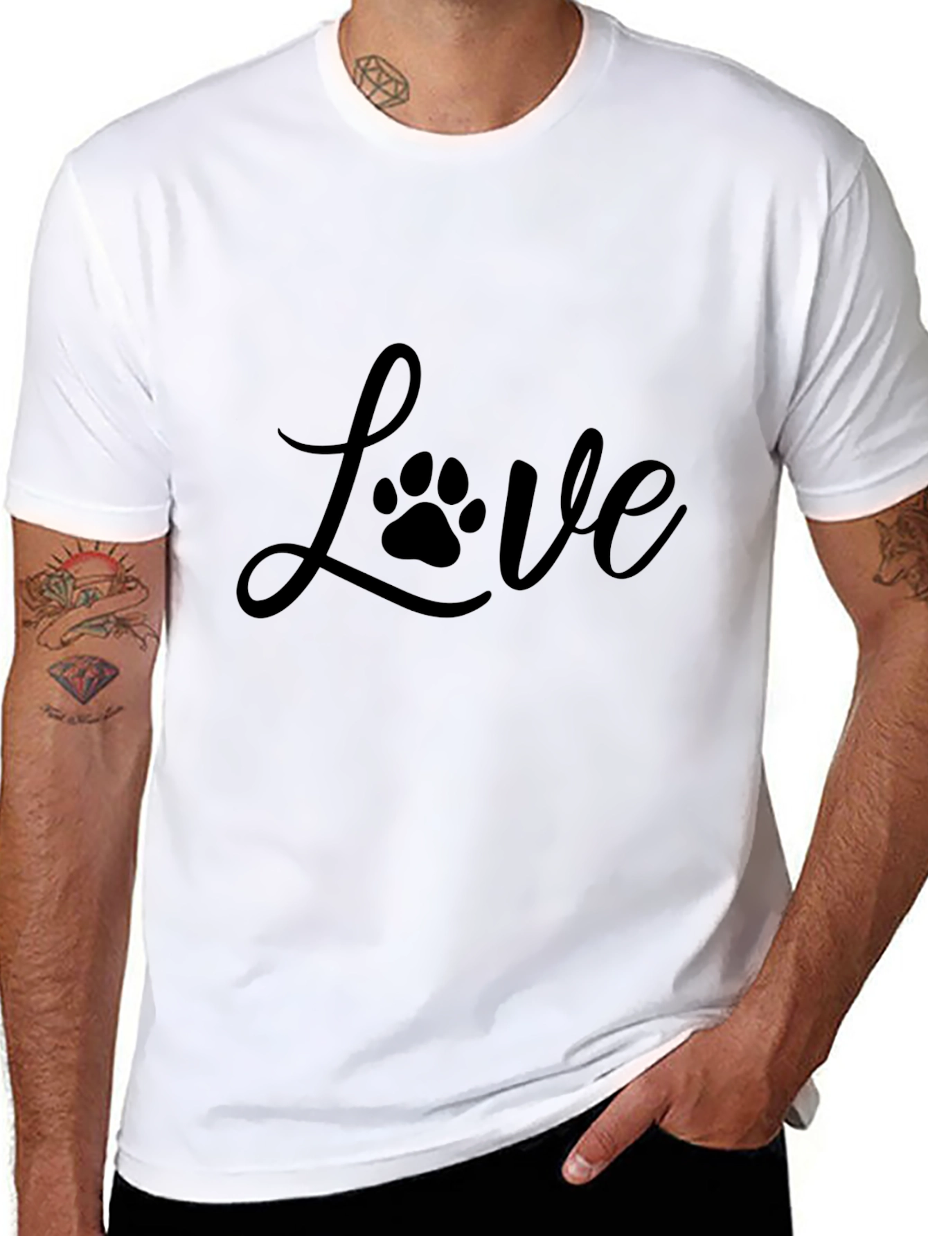 Love Paw Print Graphic Tee - Casual Black T-Shirt