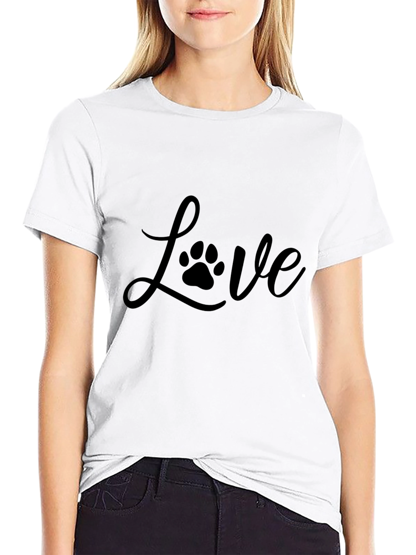 Love Paw Print Graphic Tee - Casual Black T-Shirt