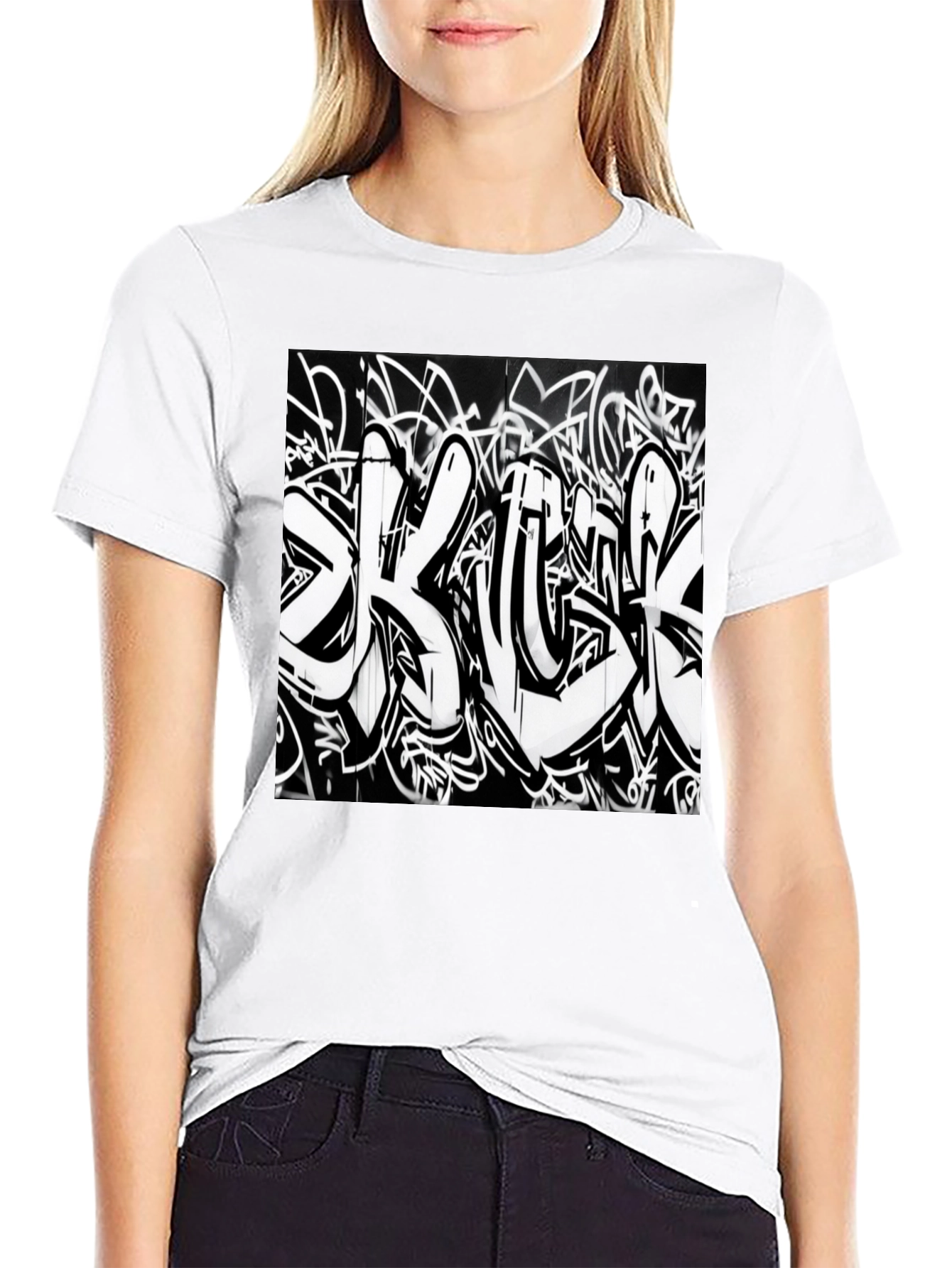 Black T-Shirt with Graffiti Print