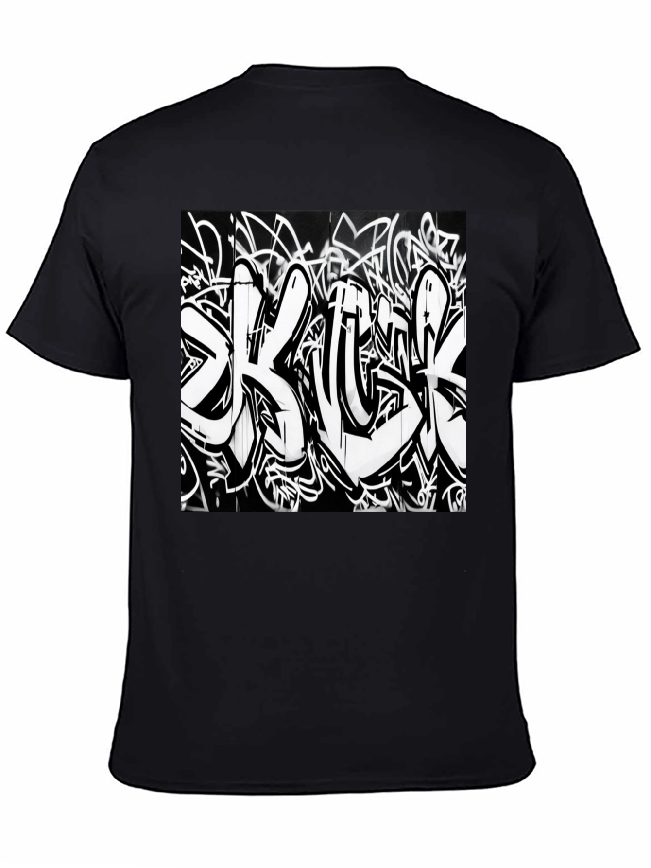 Black T-Shirt with Graffiti Print