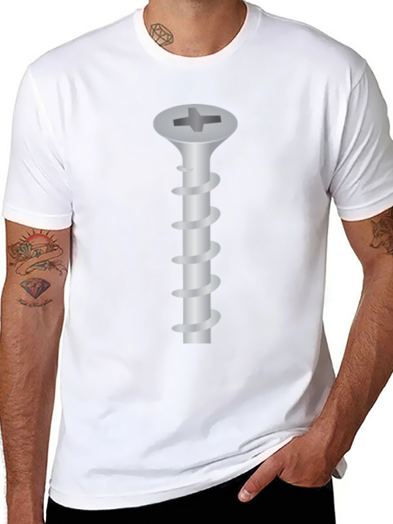 Novelty Screw Graphic Tee - Black Crew Neck