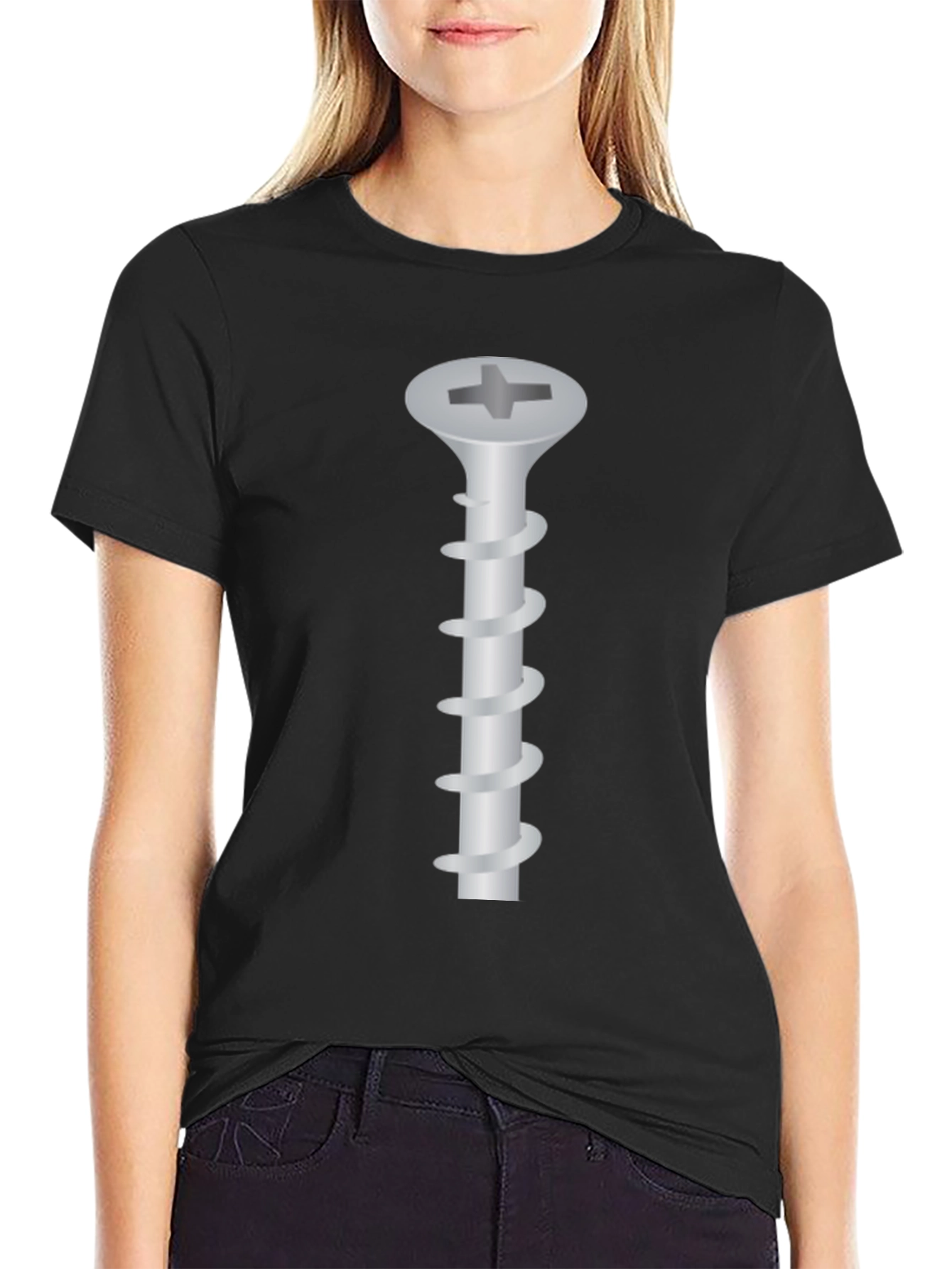 Novelty Screw Graphic Tee - Black Crew Neck