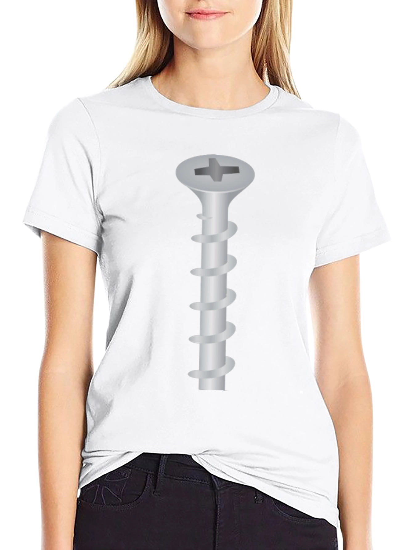 Novelty Screw Graphic Tee - Black Crew Neck