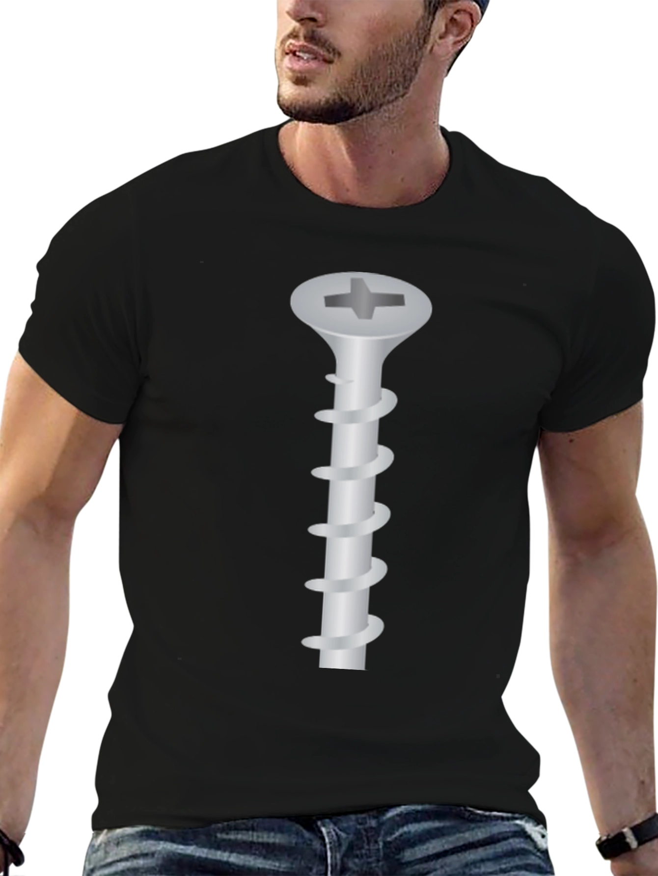 Novelty Screw Graphic Tee - Black Crew Neck