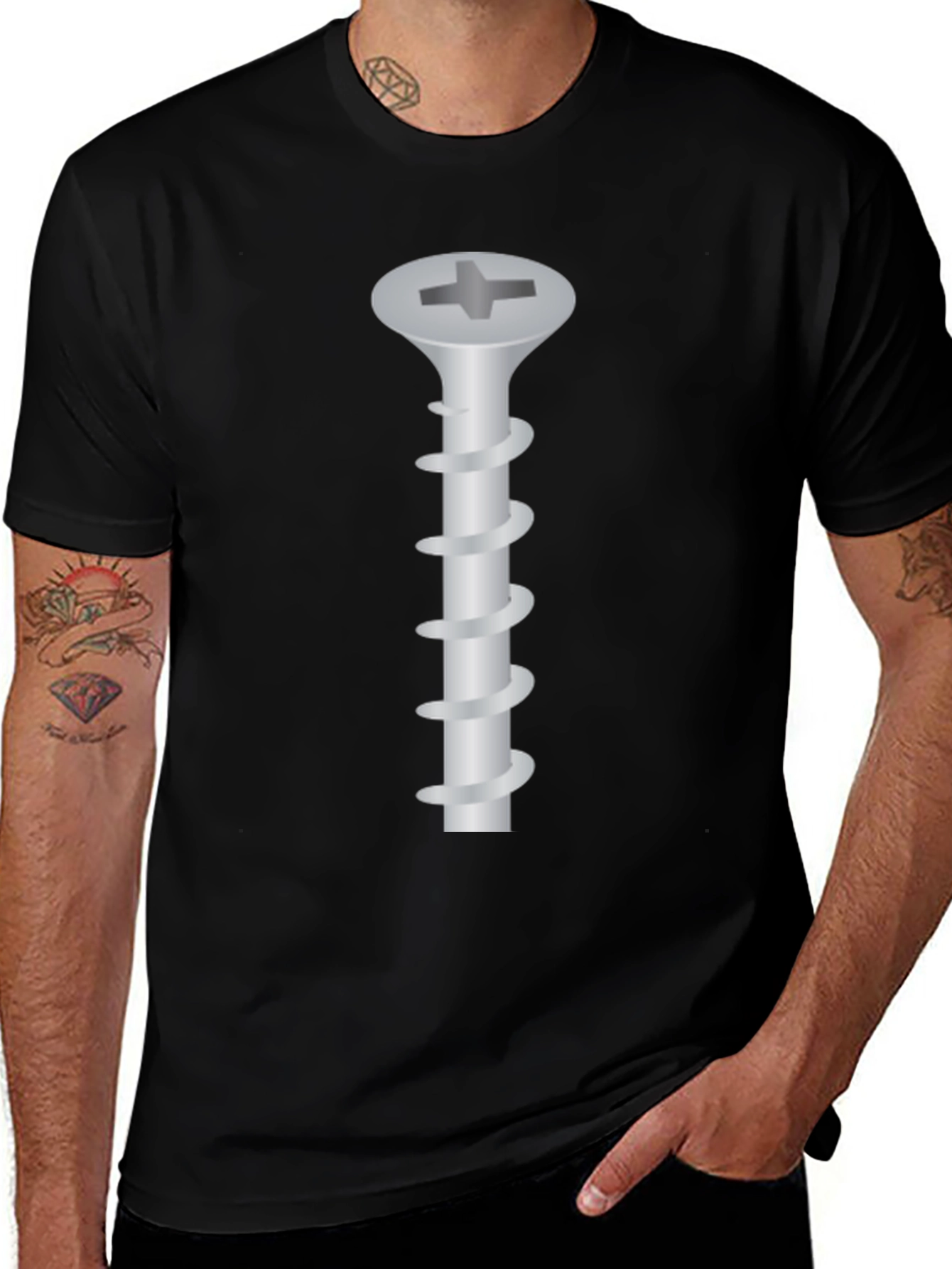 Novelty Screw Graphic Tee - Black Crew Neck