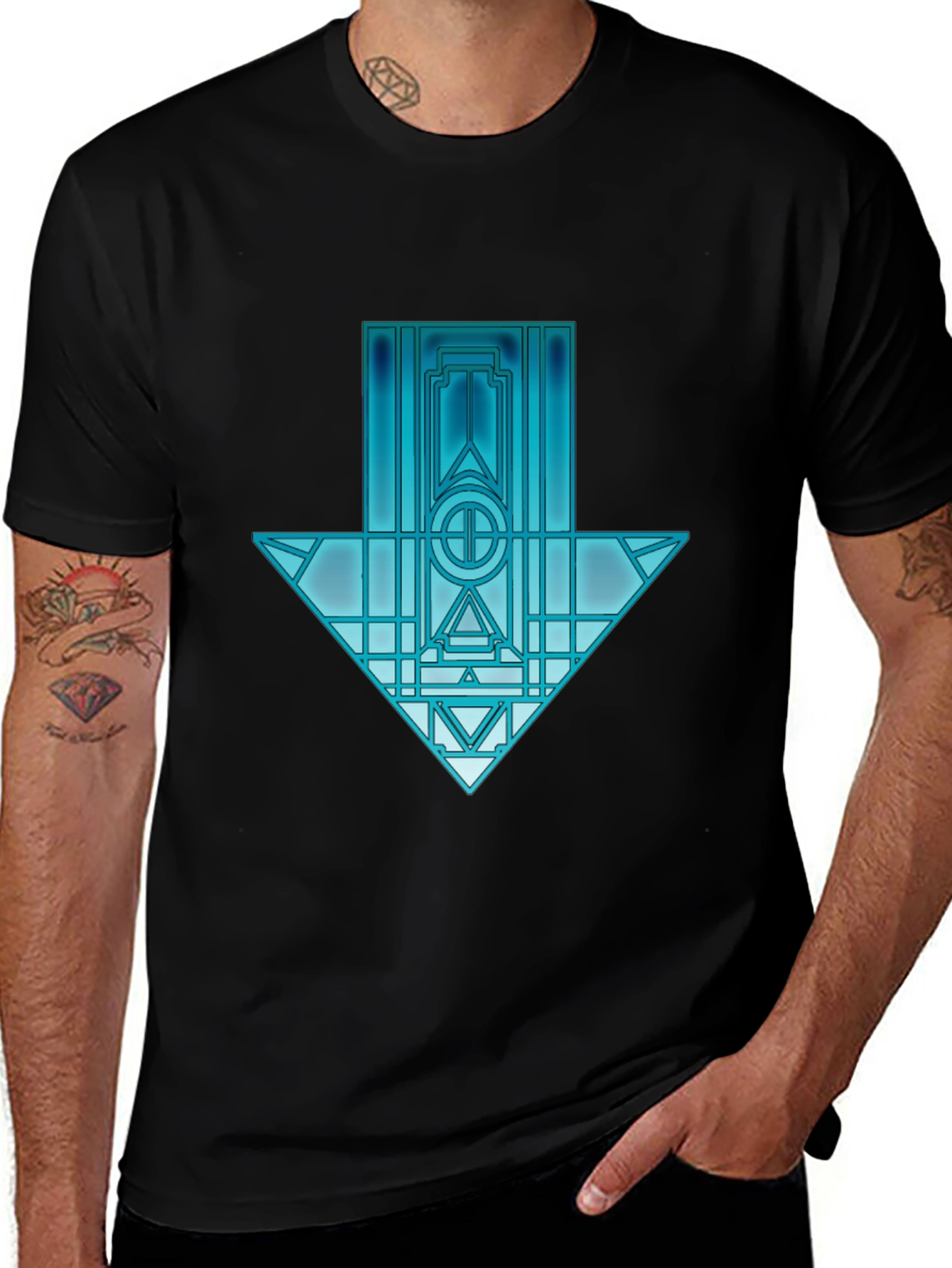 Geometric Arrow Graphic Tee - Unisex Black T-Shirt