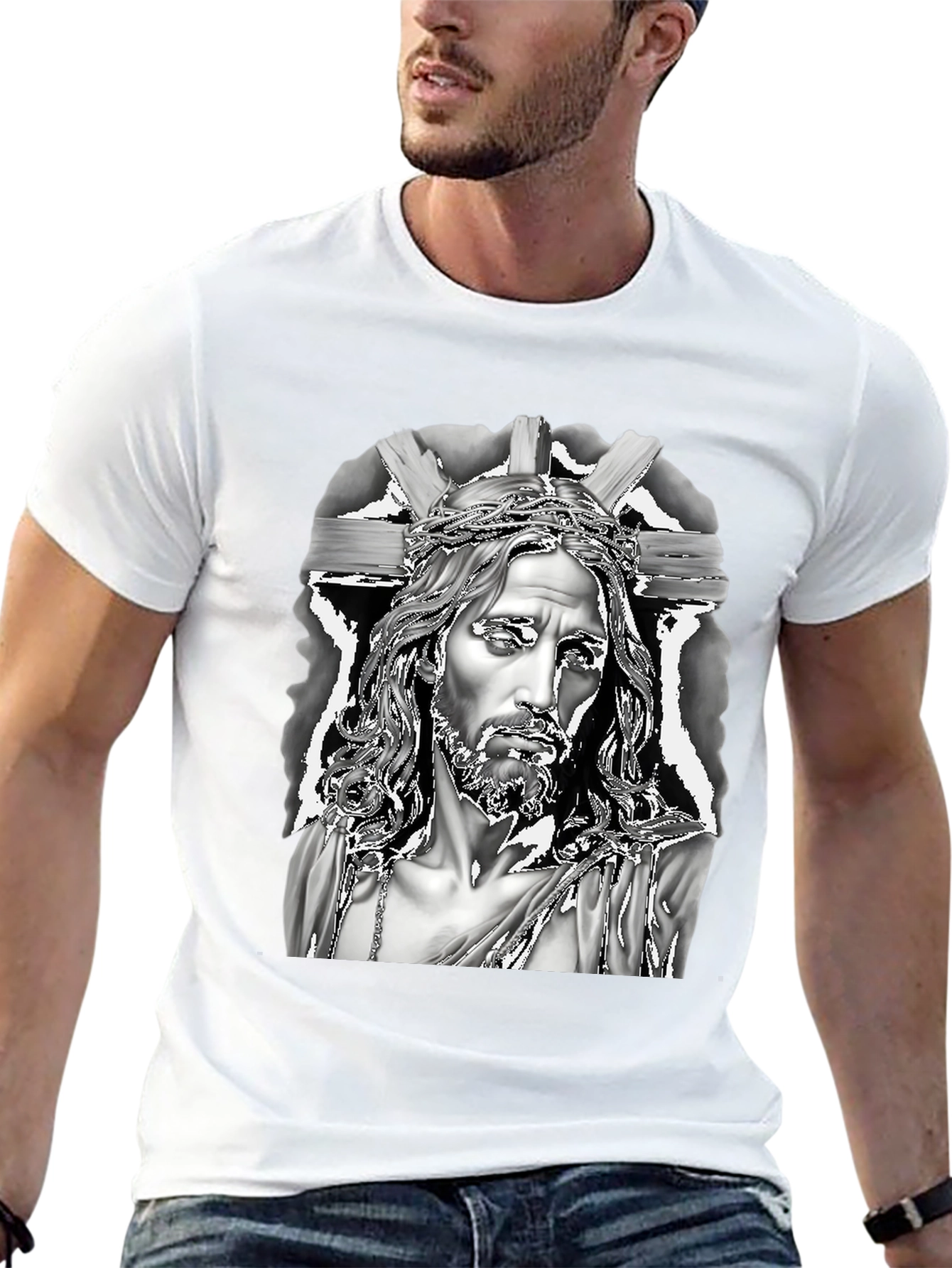 Jesus Graphic Print Black T-Shirt