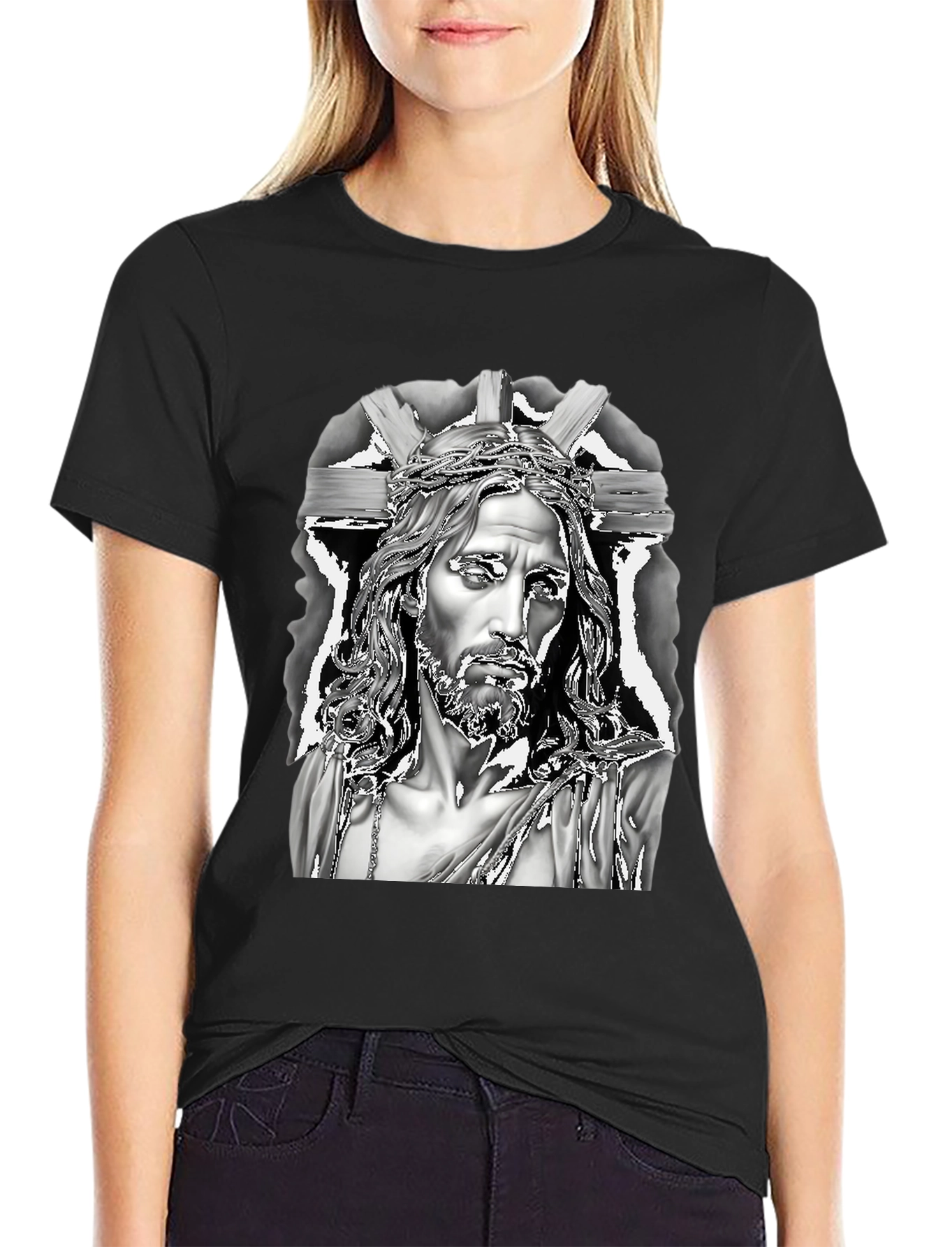 Jesus Graphic Print Black T-Shirt