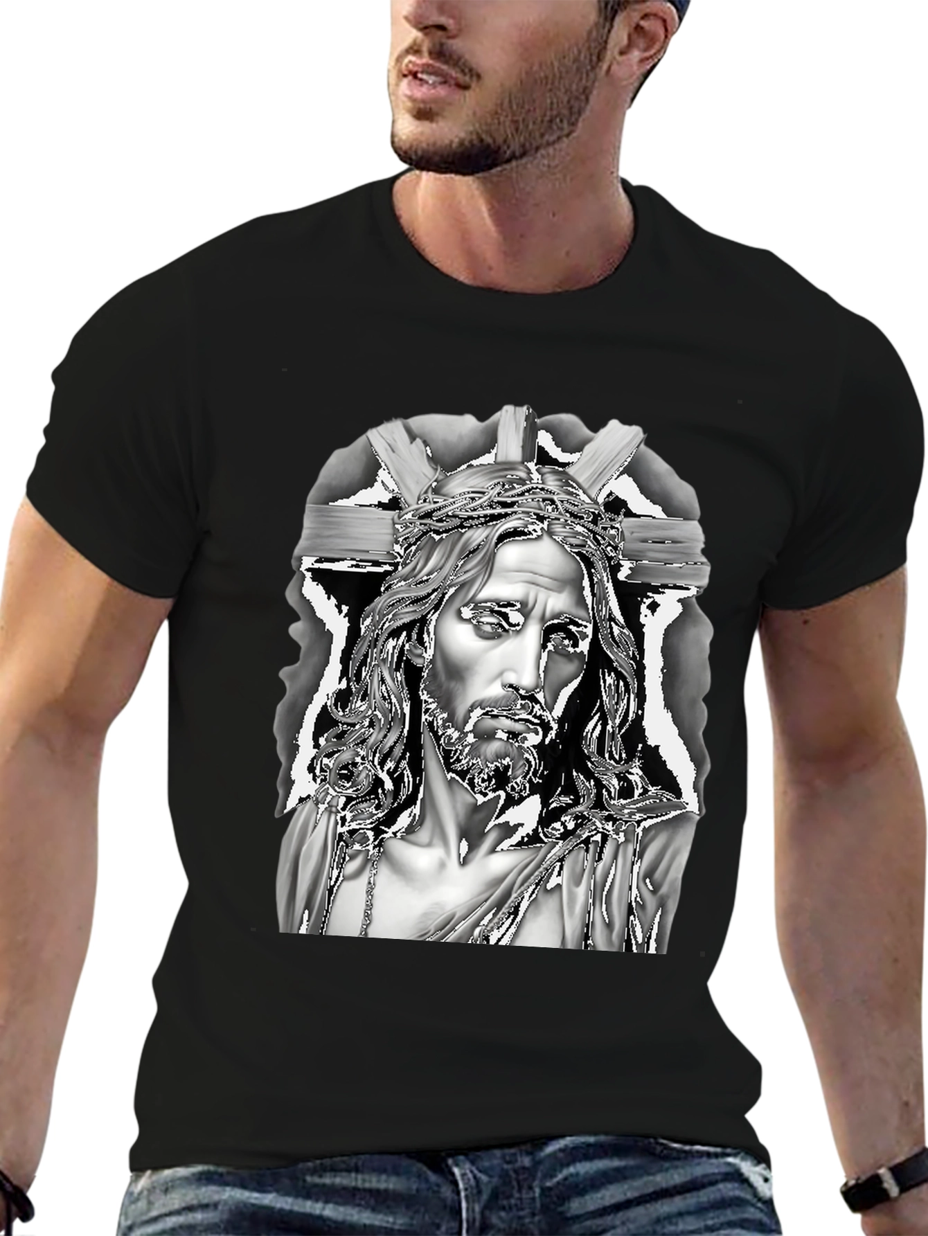Jesus Graphic Print Black T-Shirt