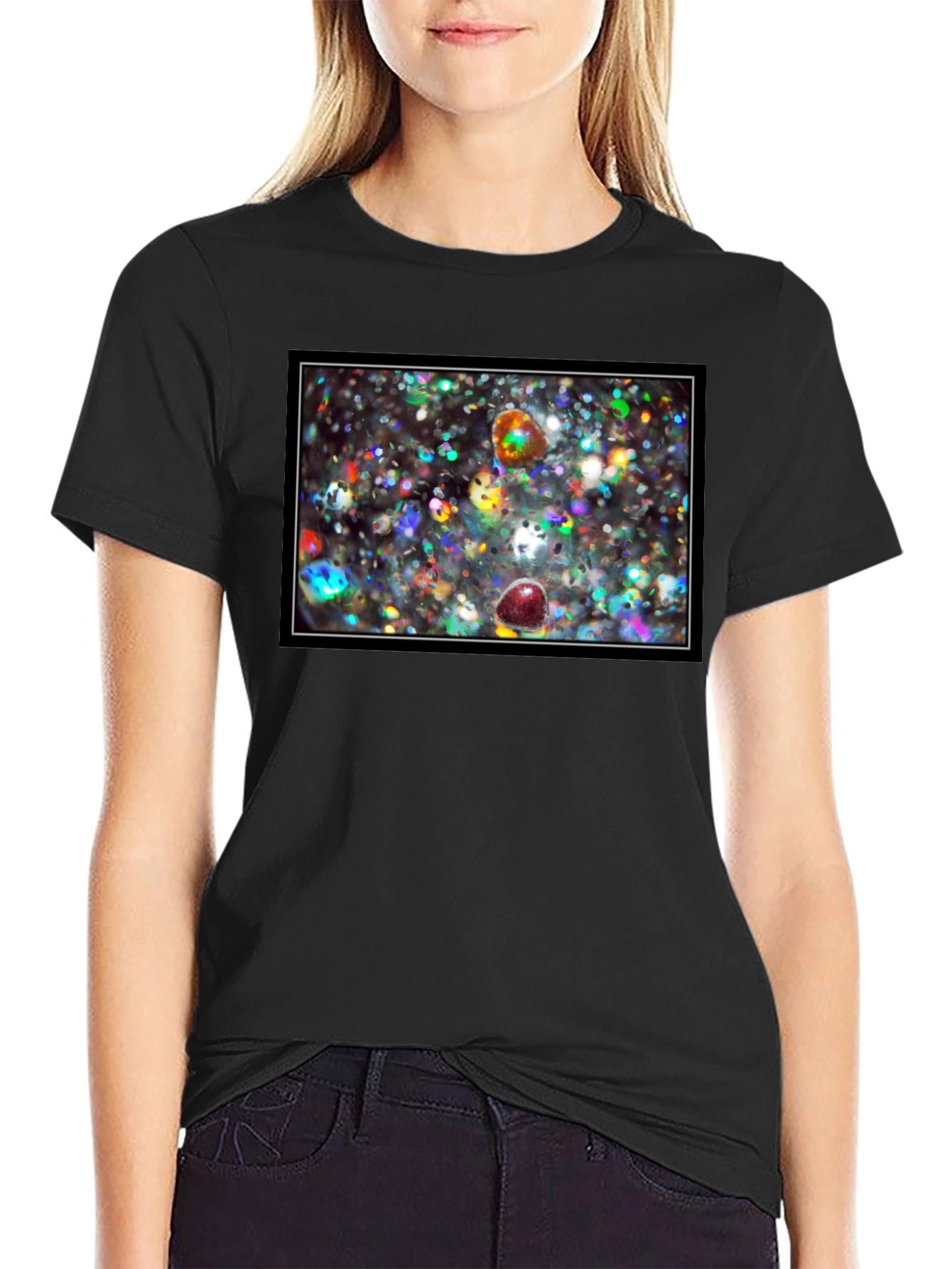 Sparkling Abstract Graphic Black T-Shirt